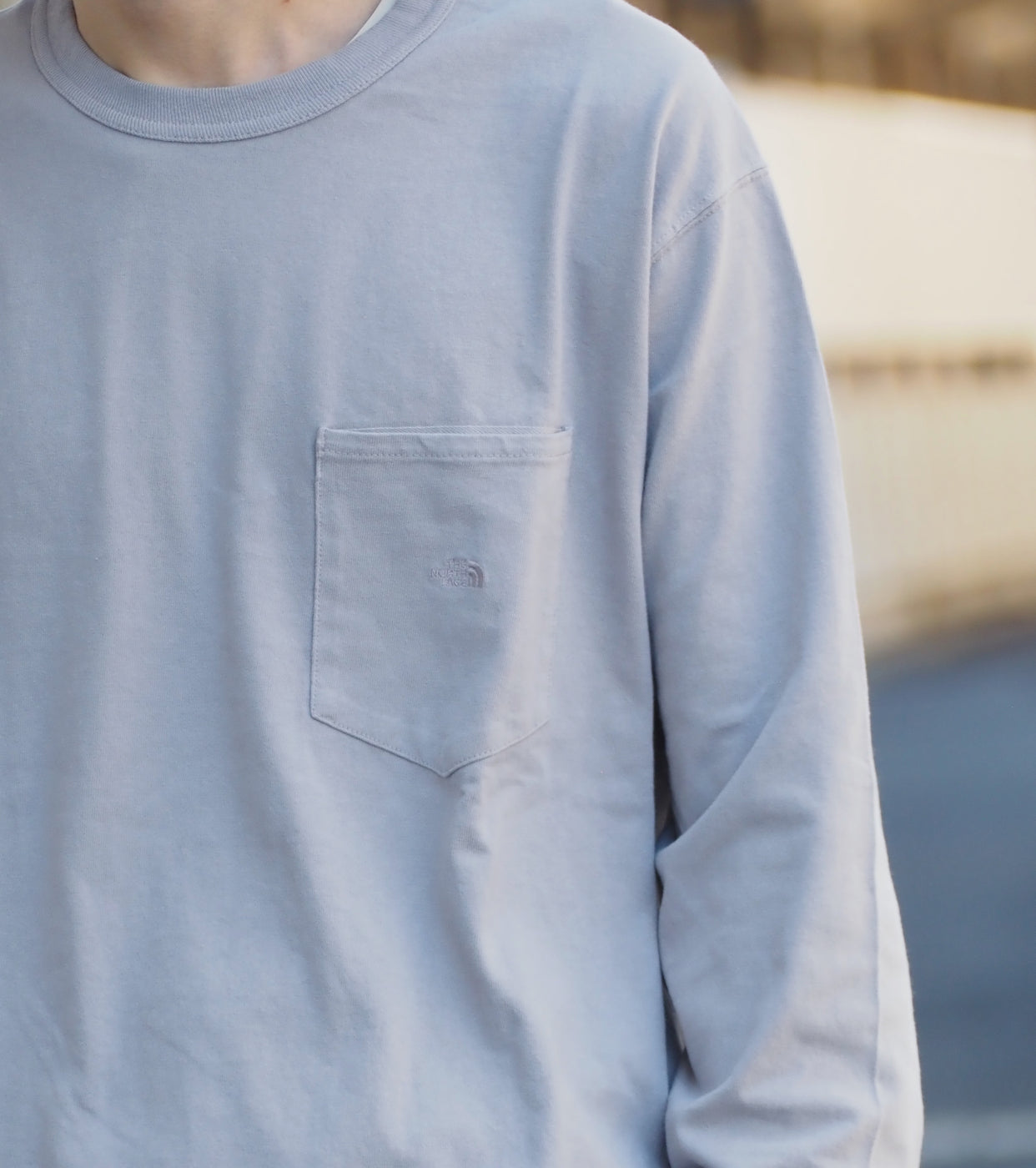8oz Field Long Sleeve Pocket Tee, Light Gray