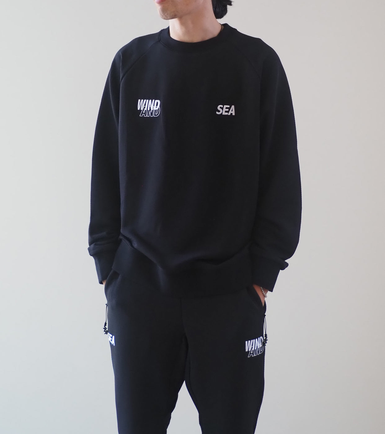 WIND AND SEA WIND AIR TEX RAGLAN CREW NECK , Black