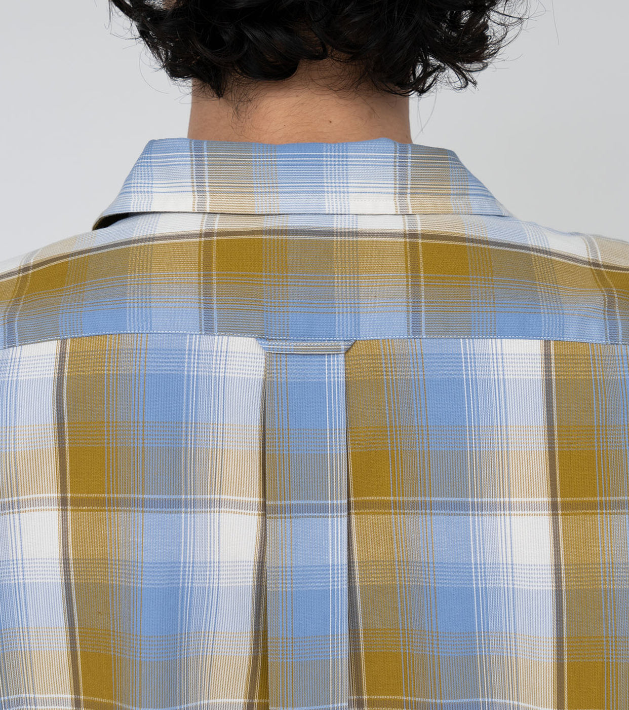 nanamica Open Collar Pique S/S Shirt , Yellow x Sax