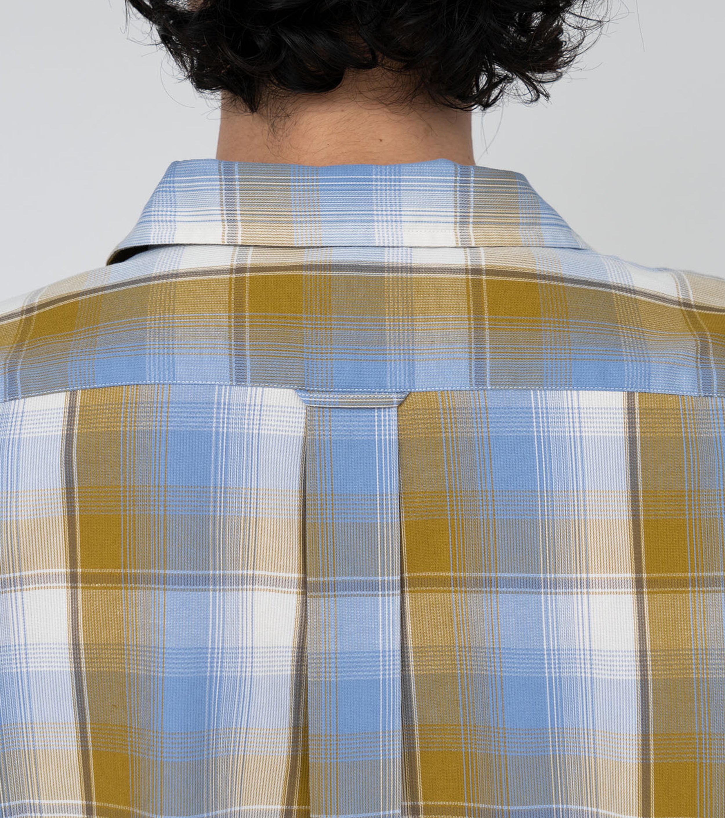 nanamica Open Collar Pique S/S Shirt , Yellow x Sax