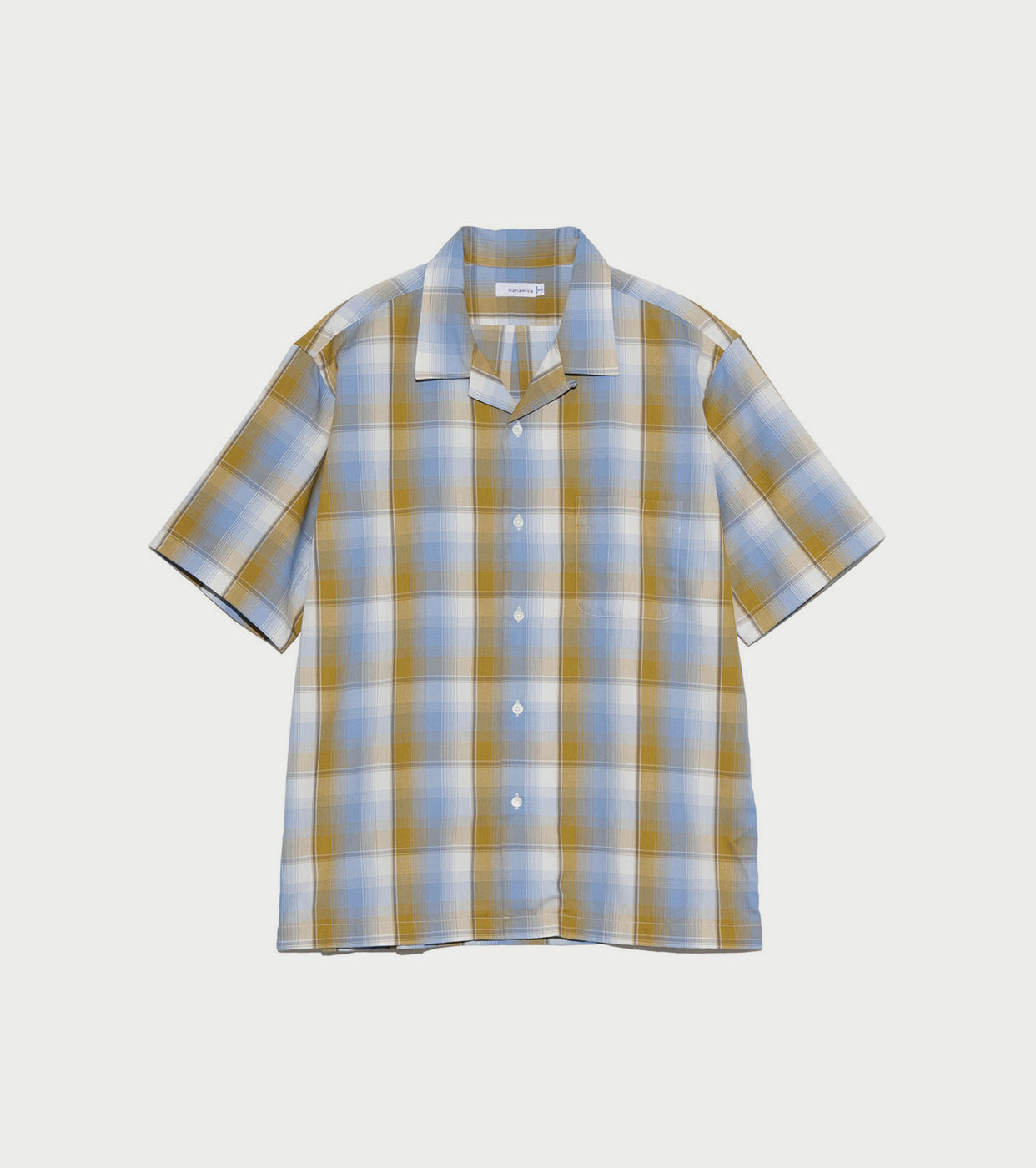 nanamica Open Collar Pique S/S Shirt , Yellow x Sax
