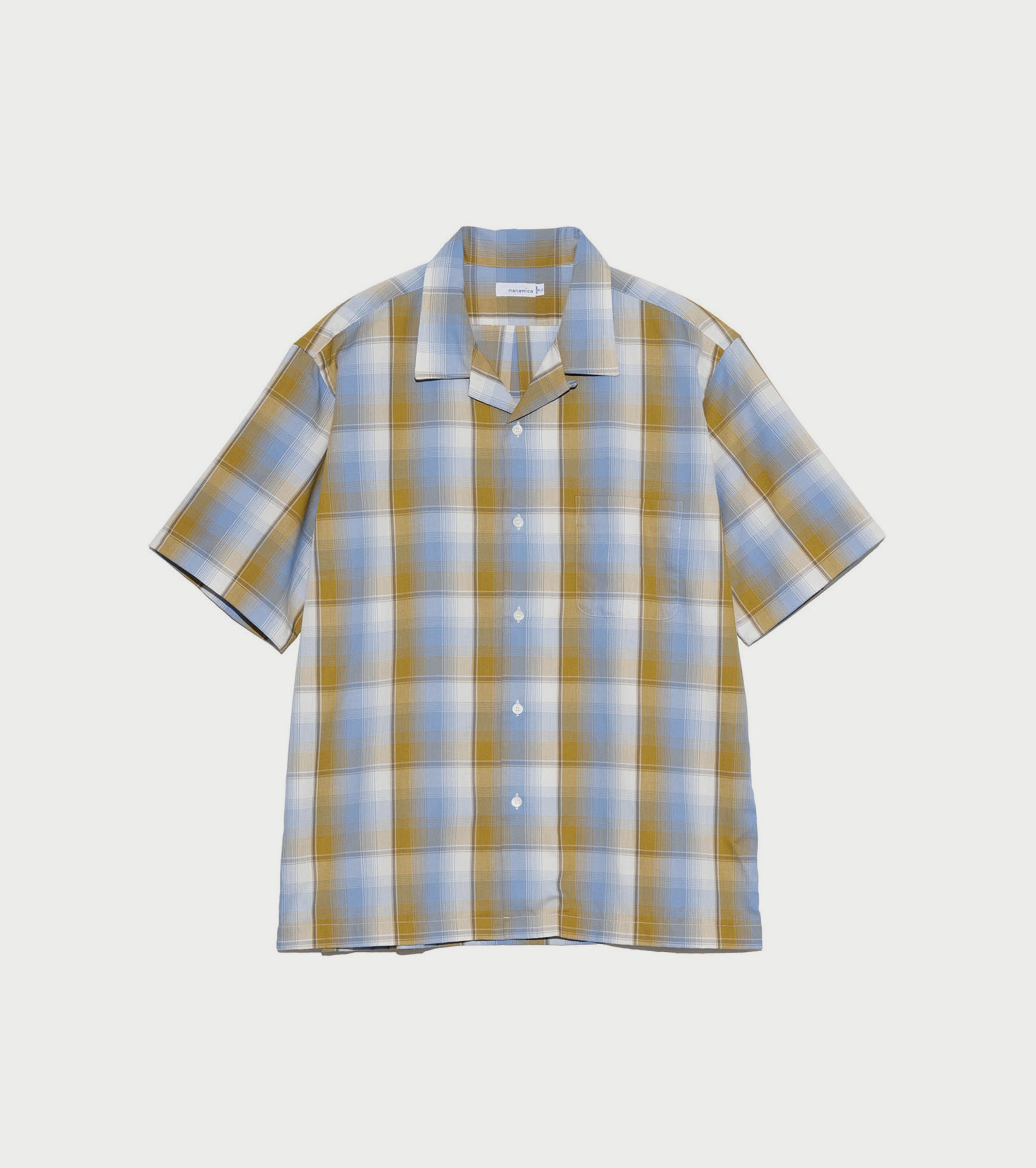 nanamica Open Collar Pique S/S Shirt , Yellow x Sax