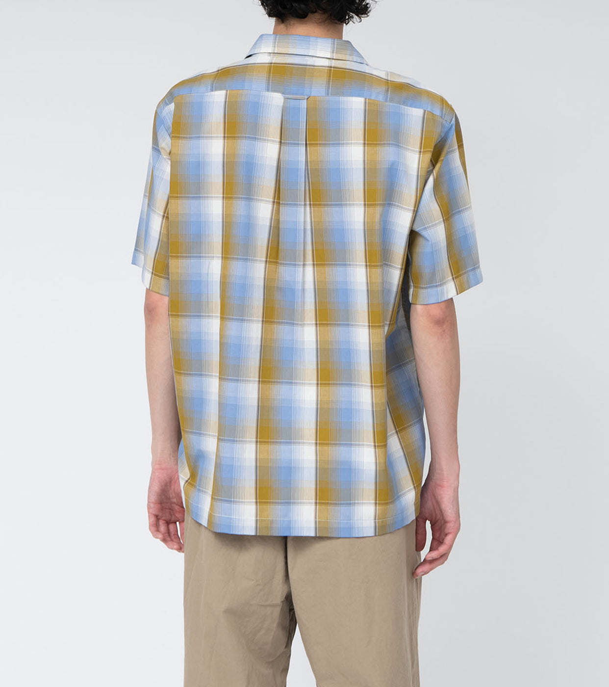 nanamica Open Collar Pique S/S Shirt , Yellow x Sax