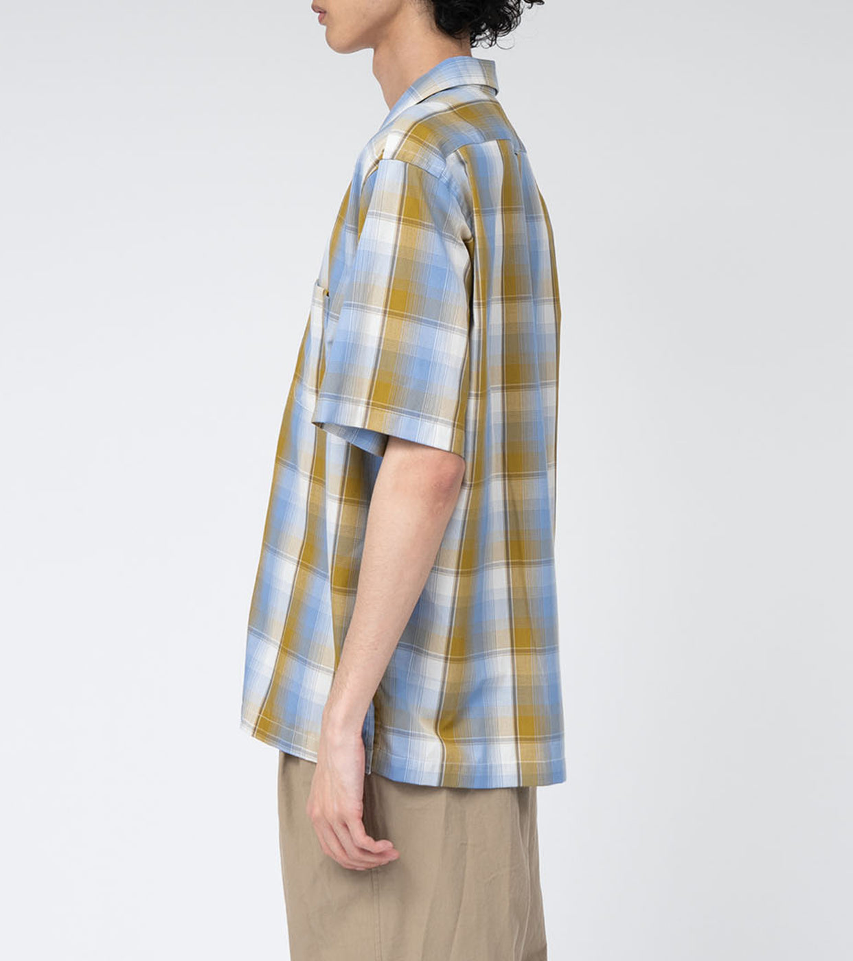 nanamica Open Collar Pique S/S Shirt , Yellow x Sax