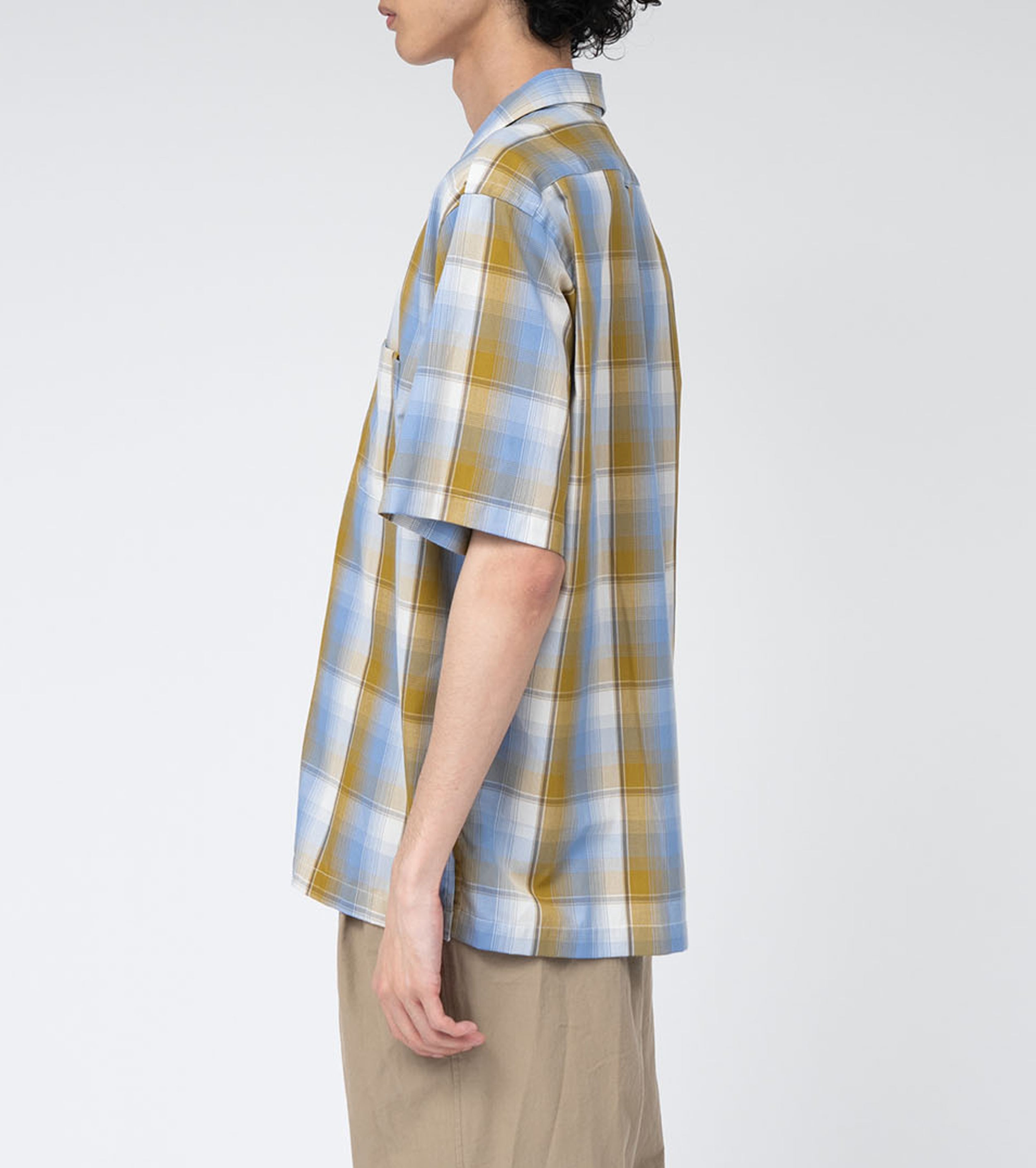 nanamica Open Collar Pique S/S Shirt , Yellow x Sax