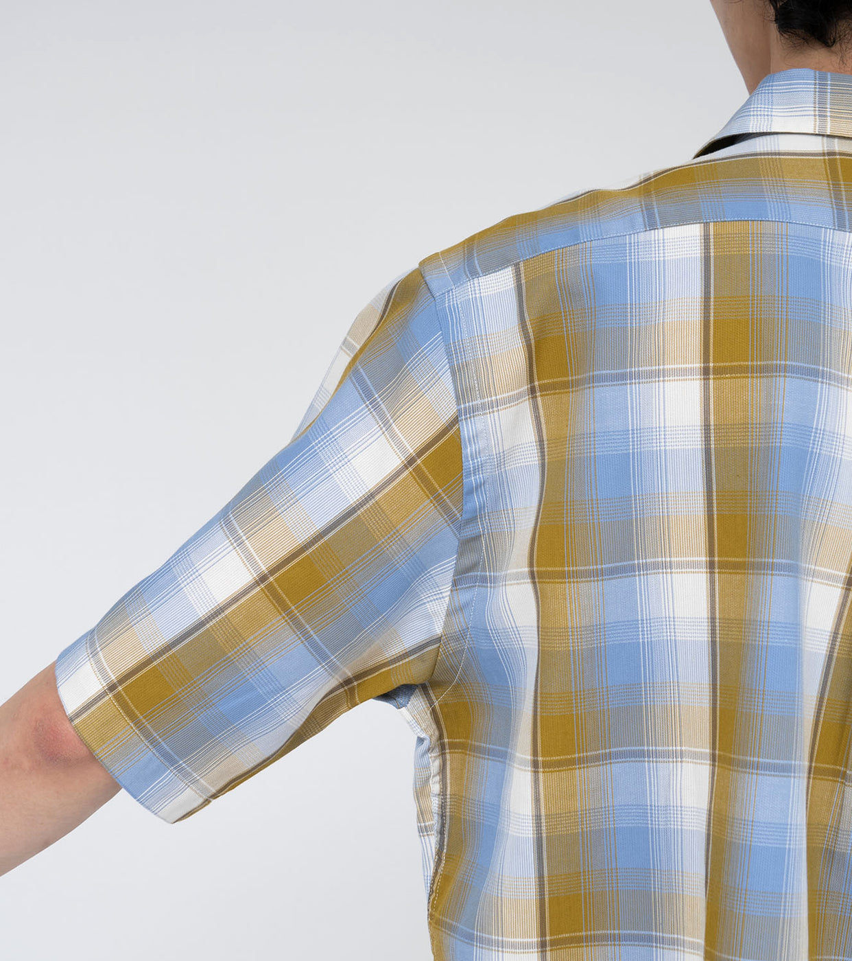 nanamica Open Collar Pique S/S Shirt , Yellow x Sax