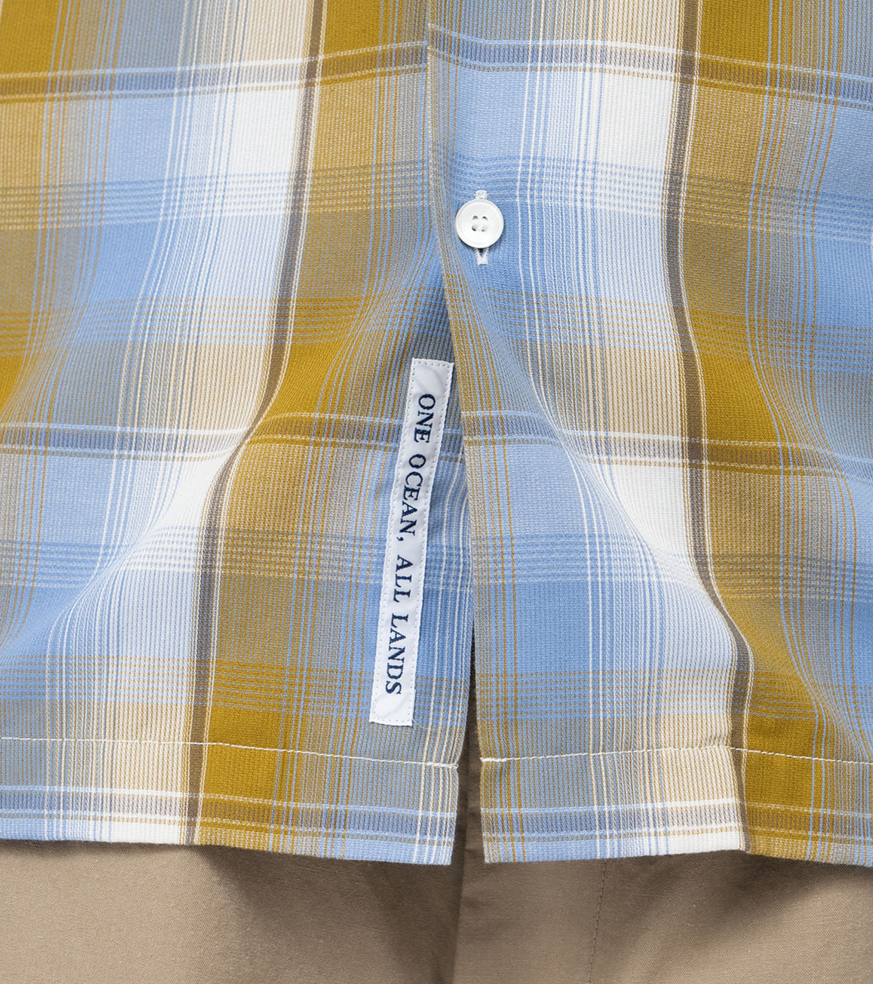 nanamica Open Collar Pique S/S Shirt , Yellow x Sax