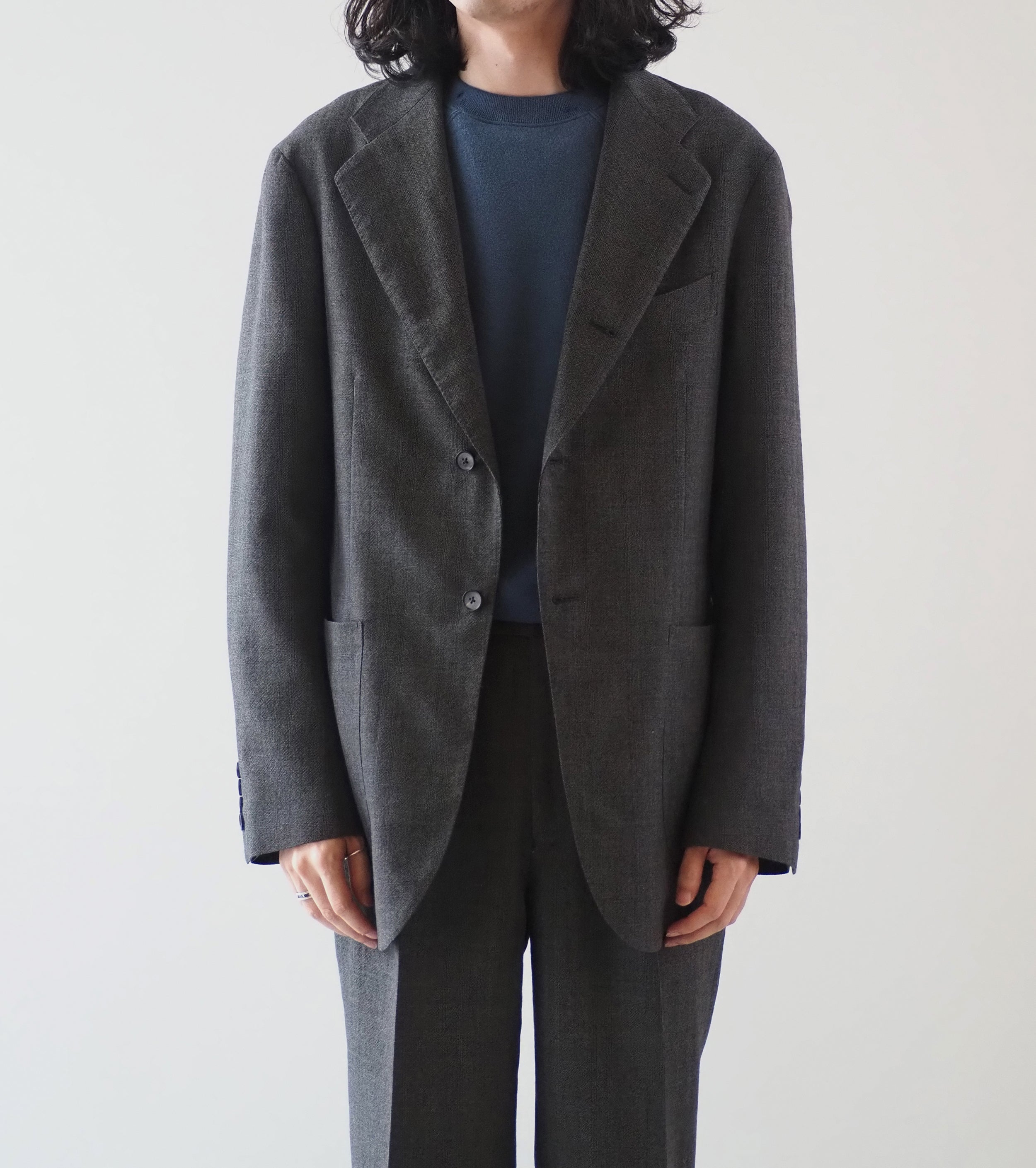 MAATEE＆SONS シングル アンコン ジャケット 杢グレン, C Gray – Navyblue