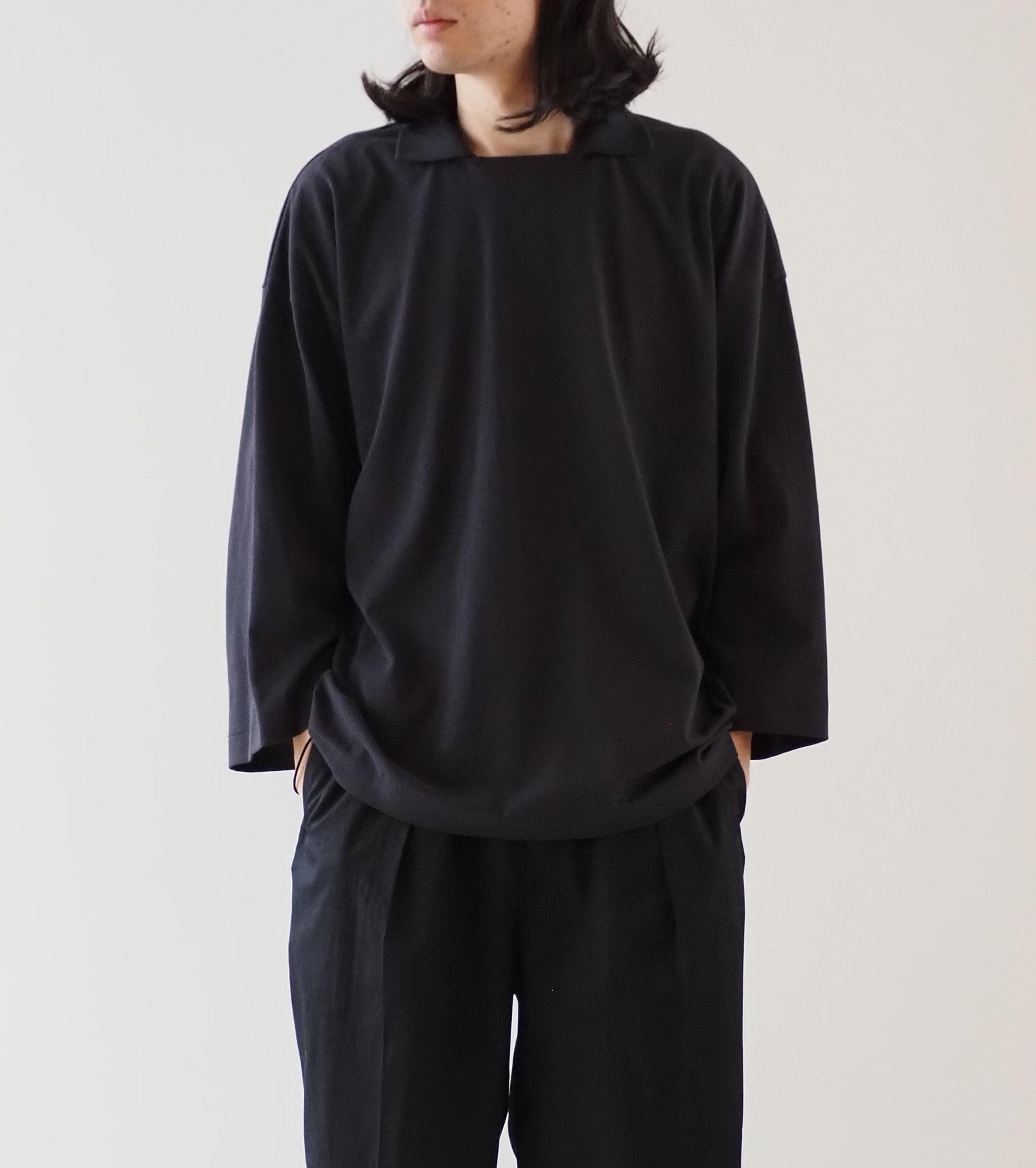 Nonnotte テーパード オーバーサイズ ロングスリーブ ポロ カラー