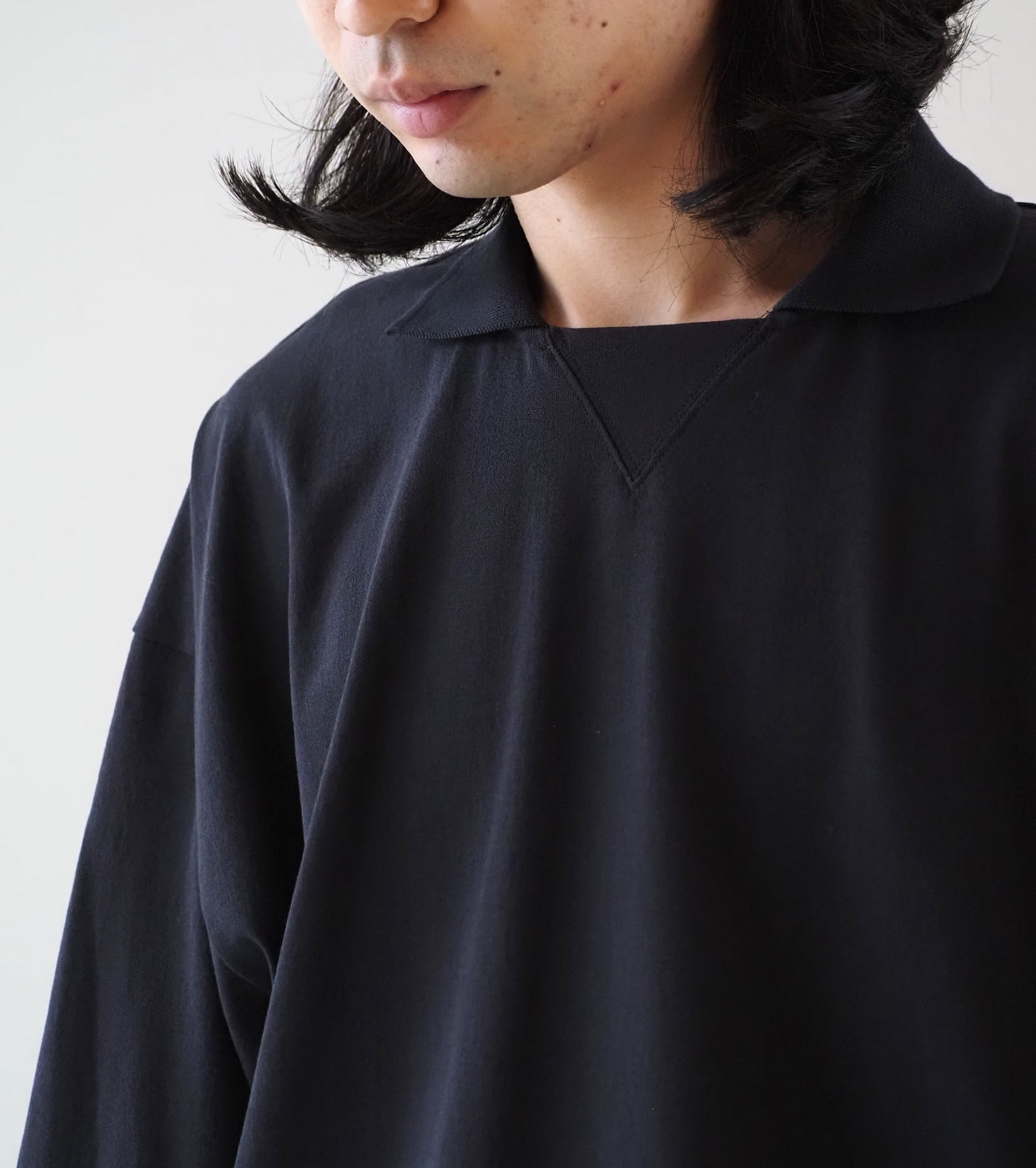 Nonnotte Tapered Over Sized Long Sleeve Polo Collar , Caviar
