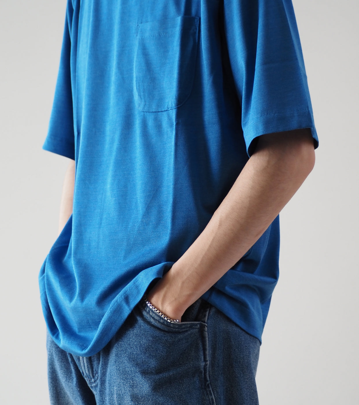 MAATEE&SONS Silk Pocket Tee ,French Blue