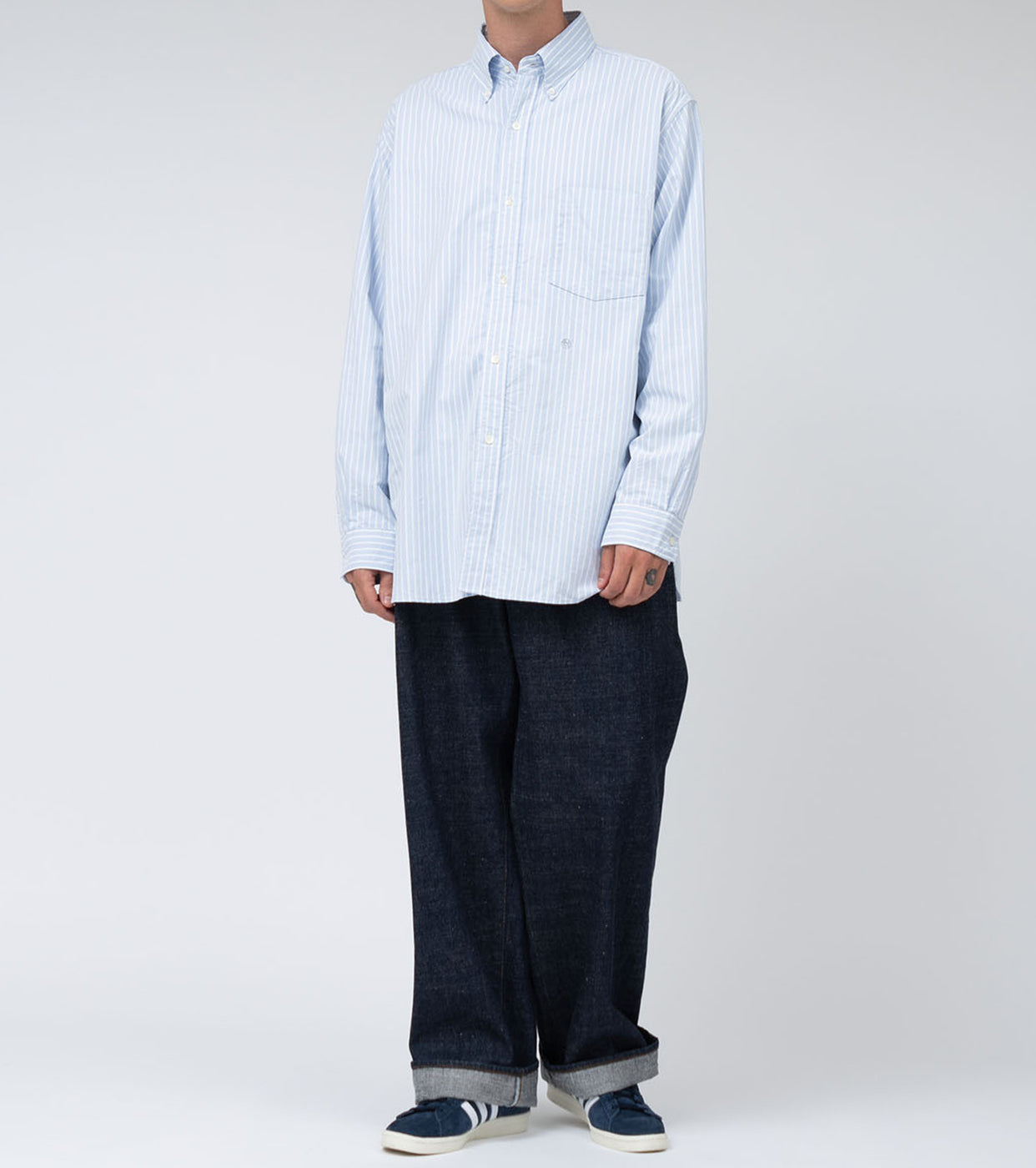 nanamica Button down striped windshirt, Navy