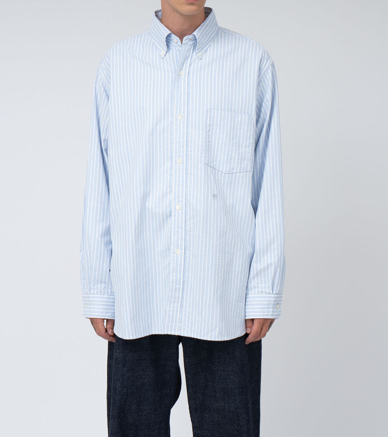 nanamica Button down striped windshirt, Navy