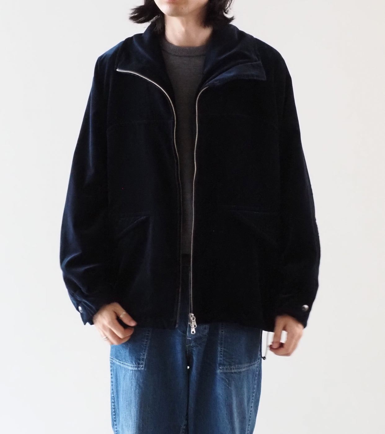 MAATEE & SONS VELVET STAND JACKET  , Navy