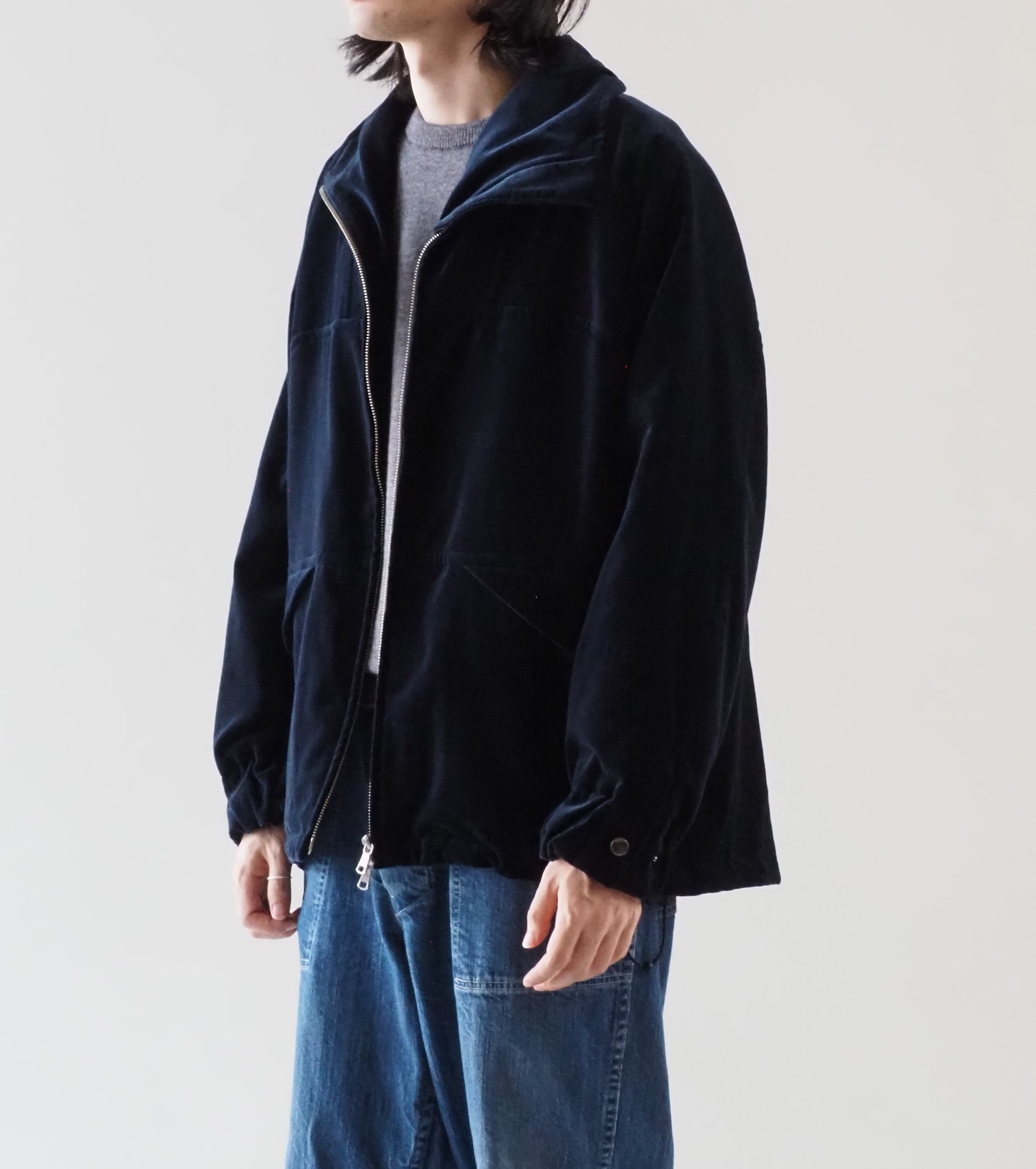 MAATEE & SONS VELVET STAND JACKET  , Navy