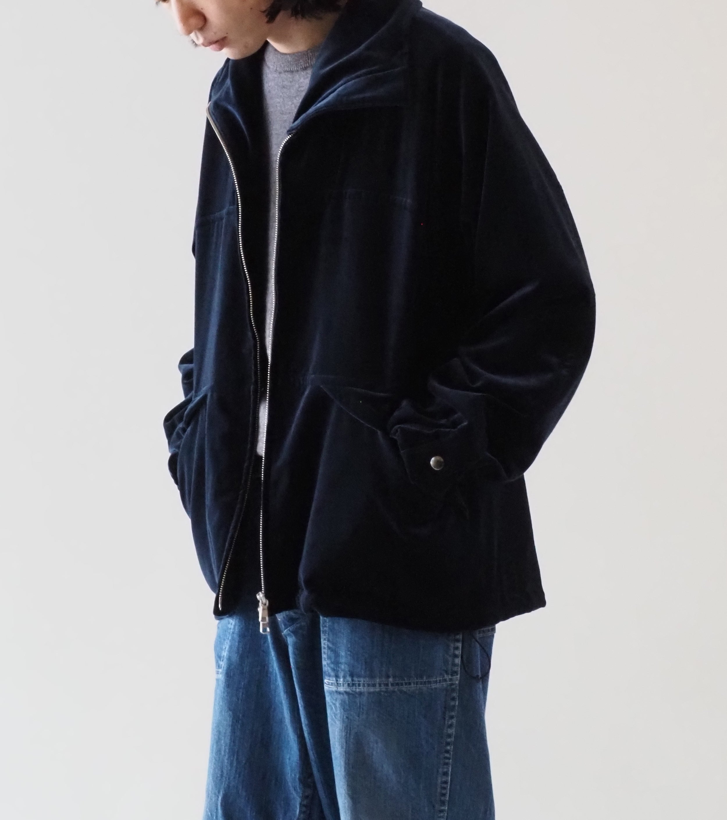 MAATEE & SONS VELVET STAND JACKET  , Navy