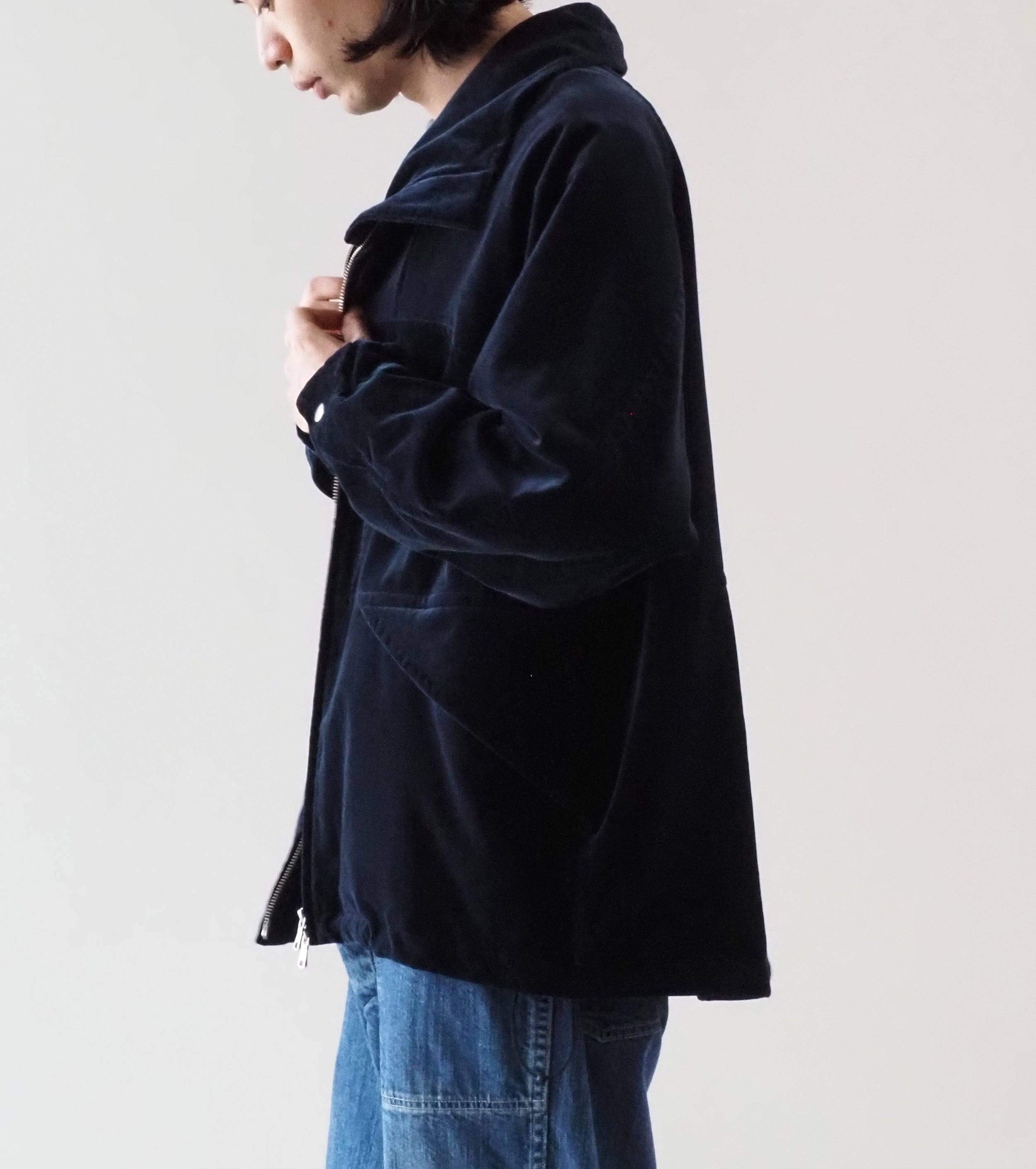 MAATEE & SONS VELVET STAND JACKET  , Navy