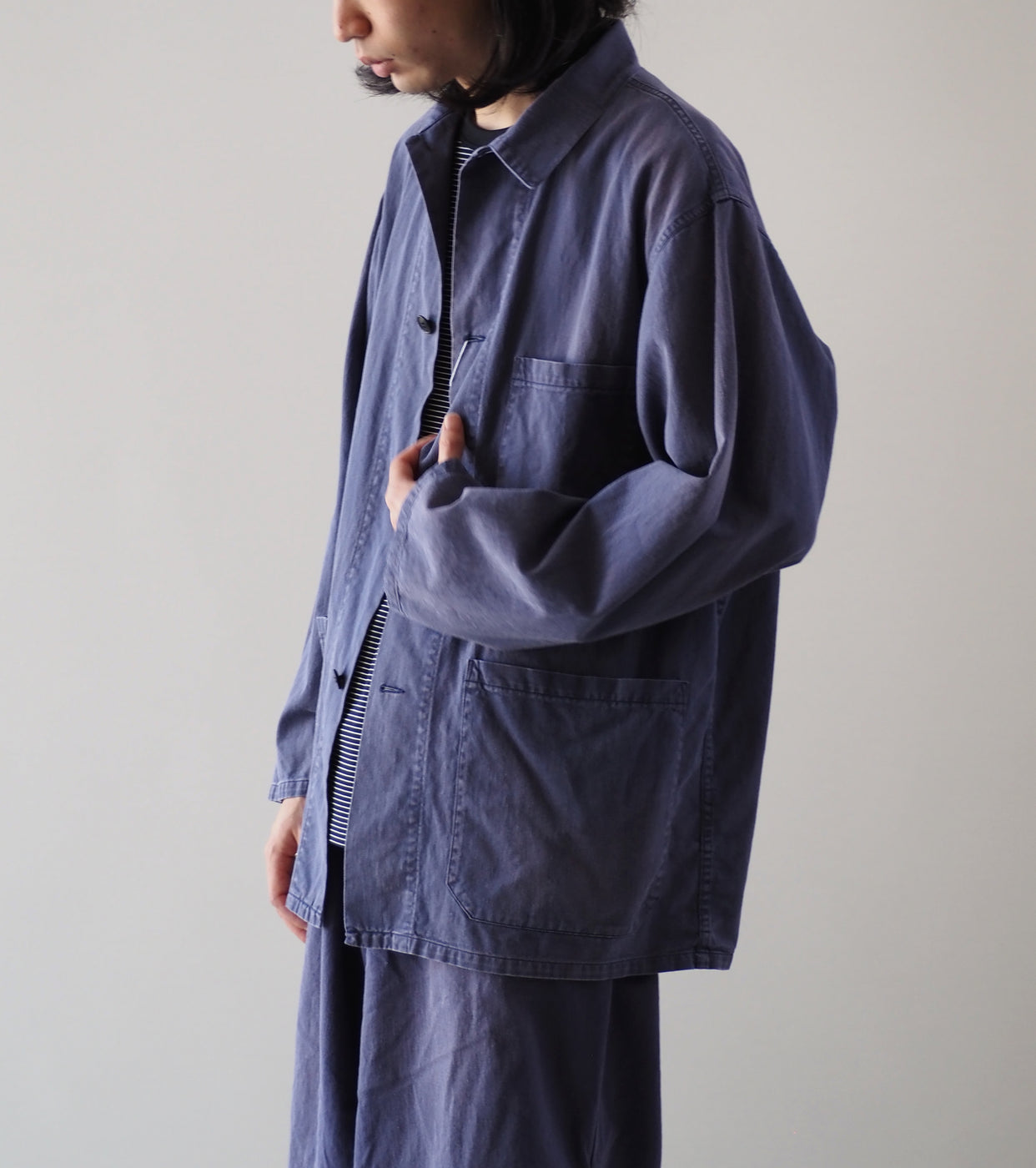 COMOLI Cotton Drill Work Jacket, Fade Blue
