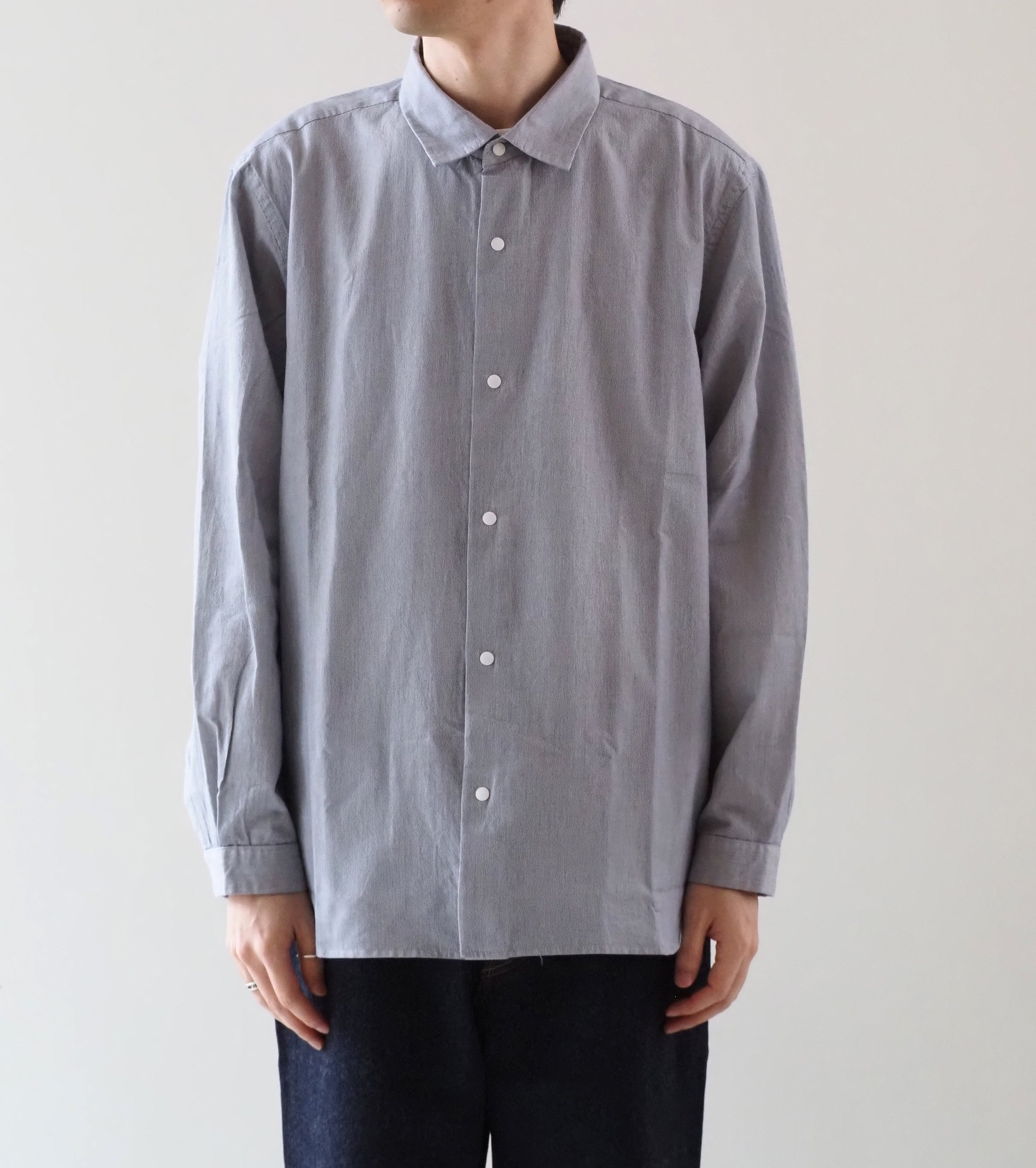 YAECA Comfort Shirt Relaxed Long , HairLine-ST – Navyblue