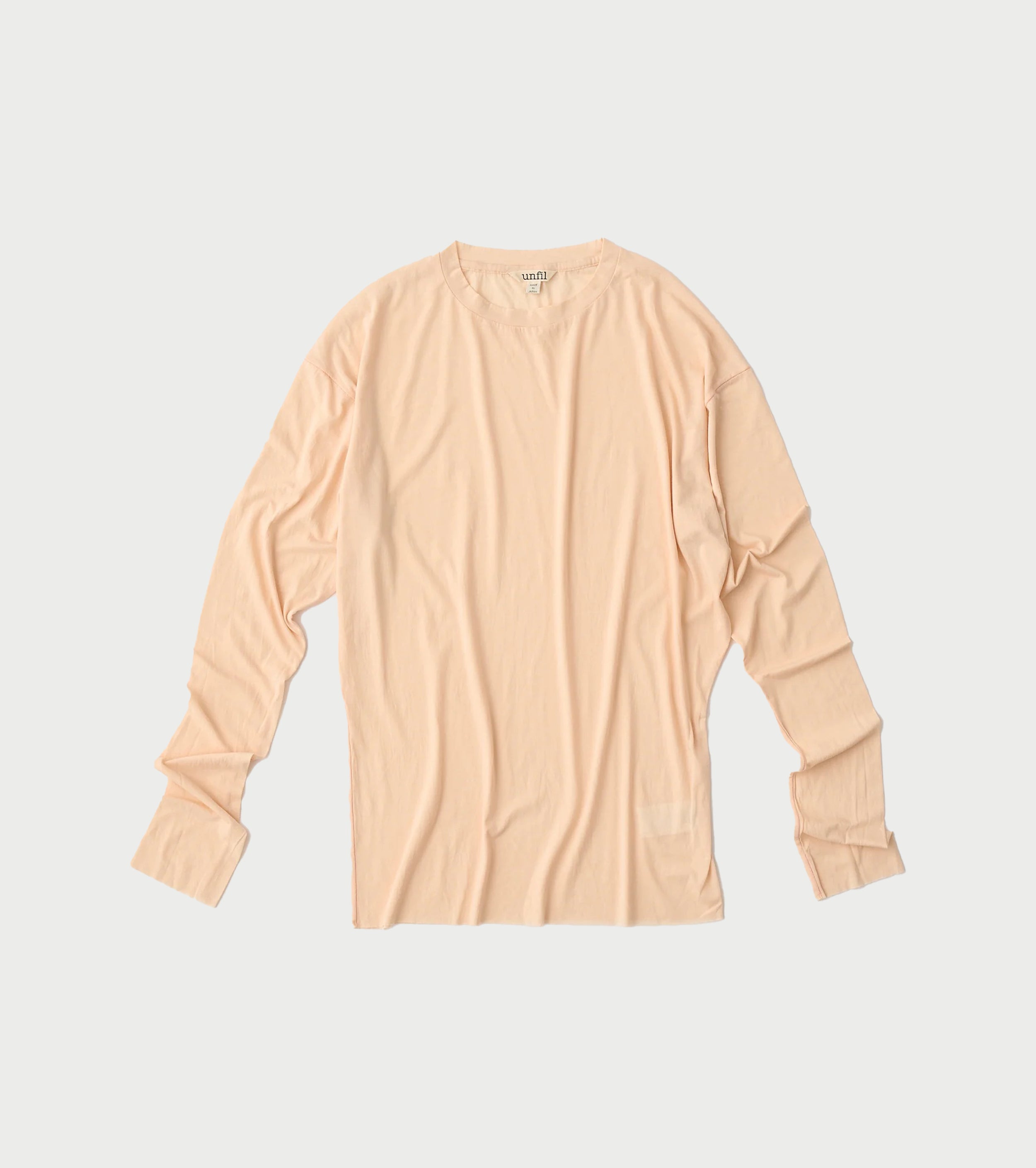 Unfil  twisted cotton sheer jersey long sleeve Tee, Light peach