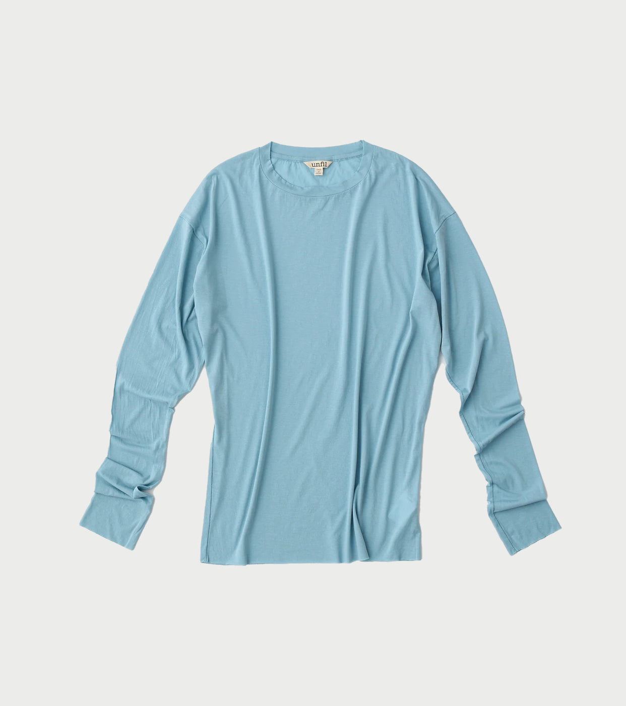 Unfil twisted cotton sheer jersey long sleeve Tee, Light blue