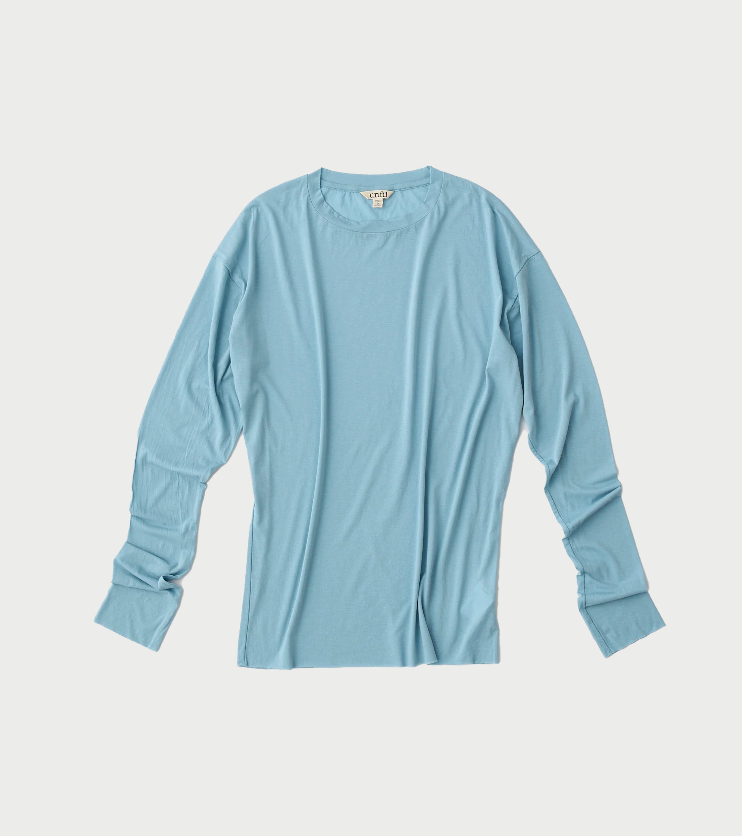 Unfil  twisted cotton sheer jersey long sleeve Tee, Light blue