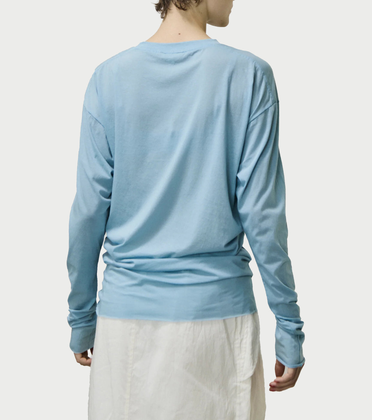 Unfil twisted cotton sheer jersey long sleeve Tee, Light blue