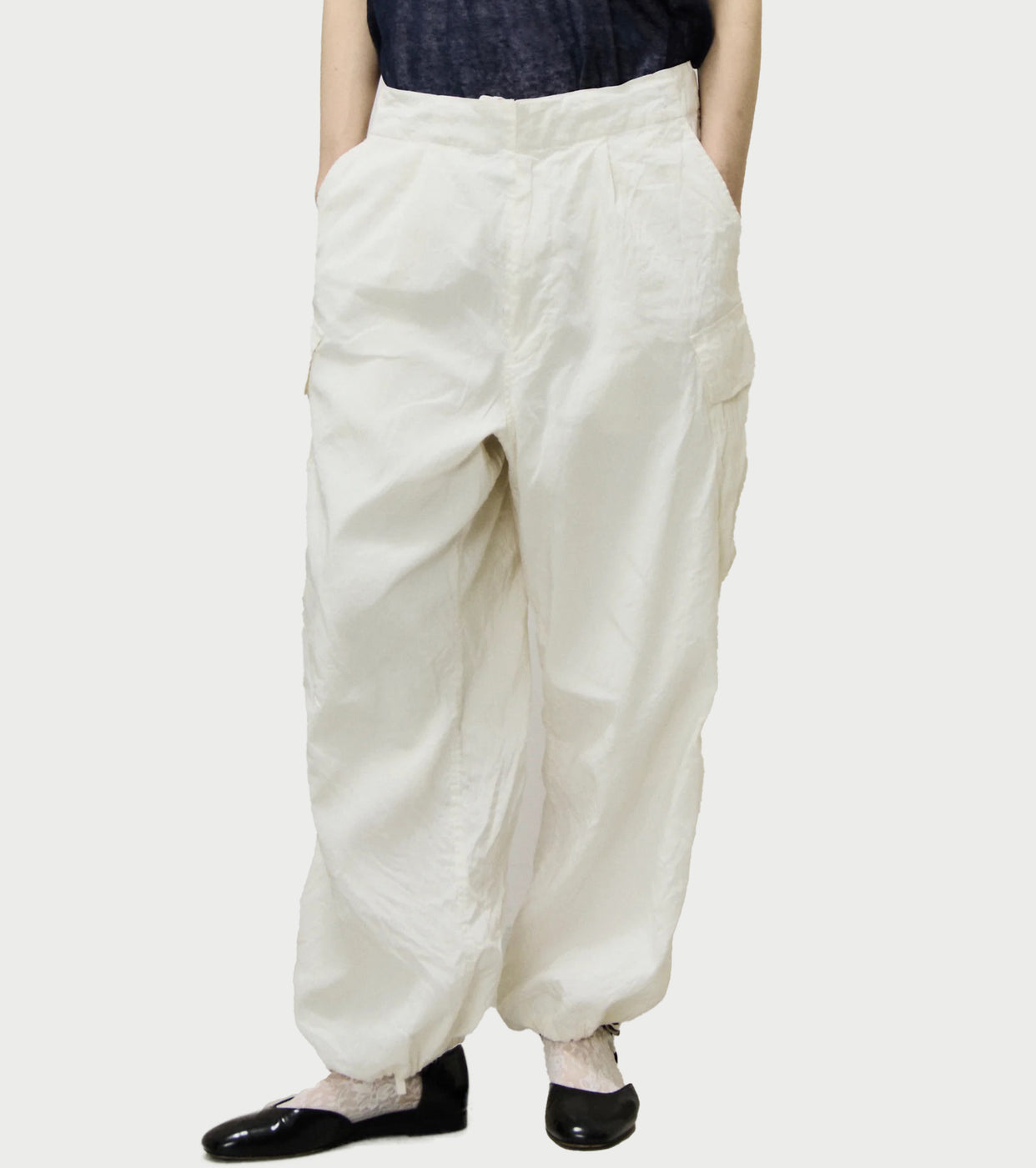 Unfil  Washed & Wrinkled Cordlane Cargo Pants , Off White