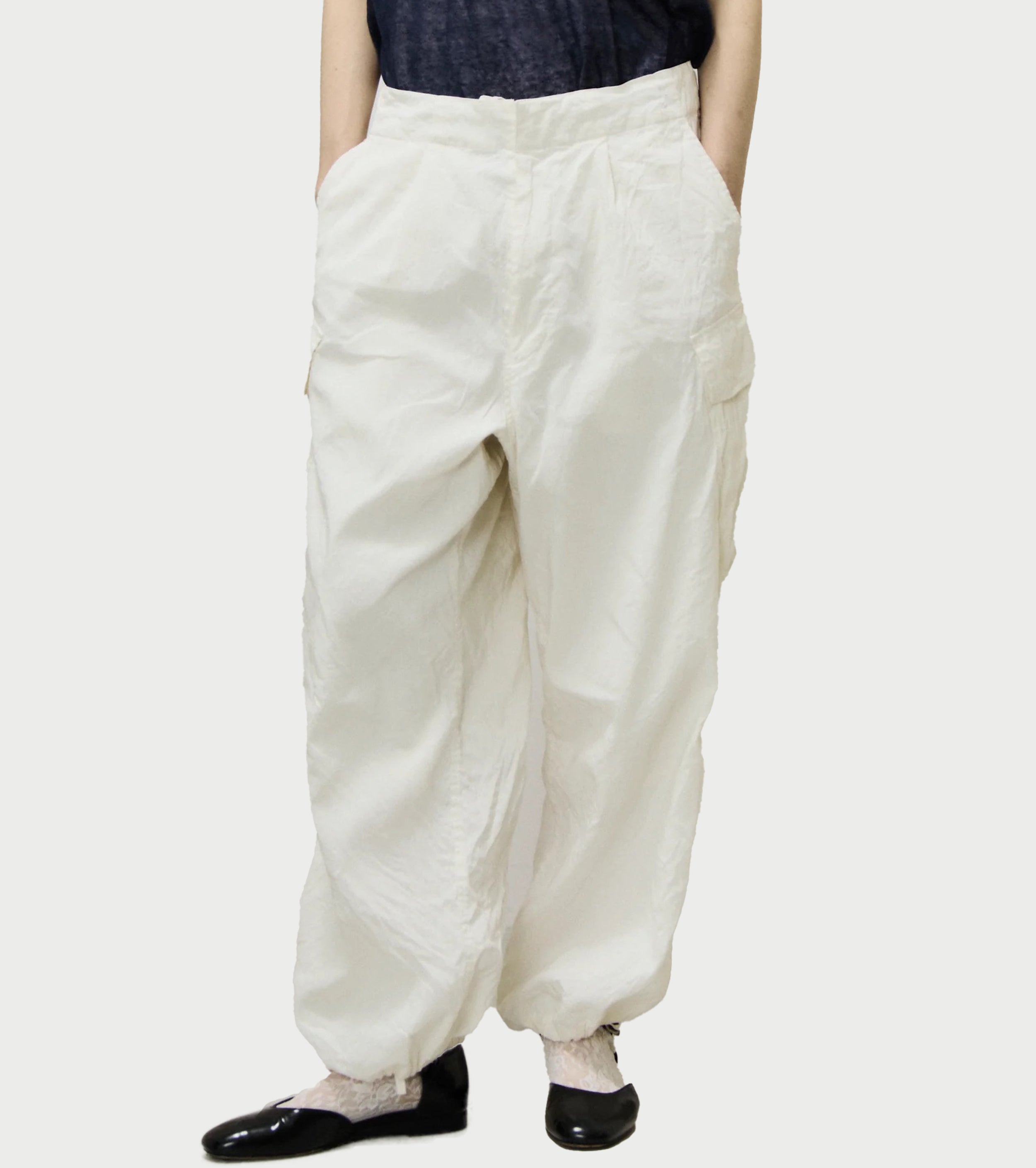 Unfil  Washed & Wrinkled Cordlane Cargo Pants , Off White