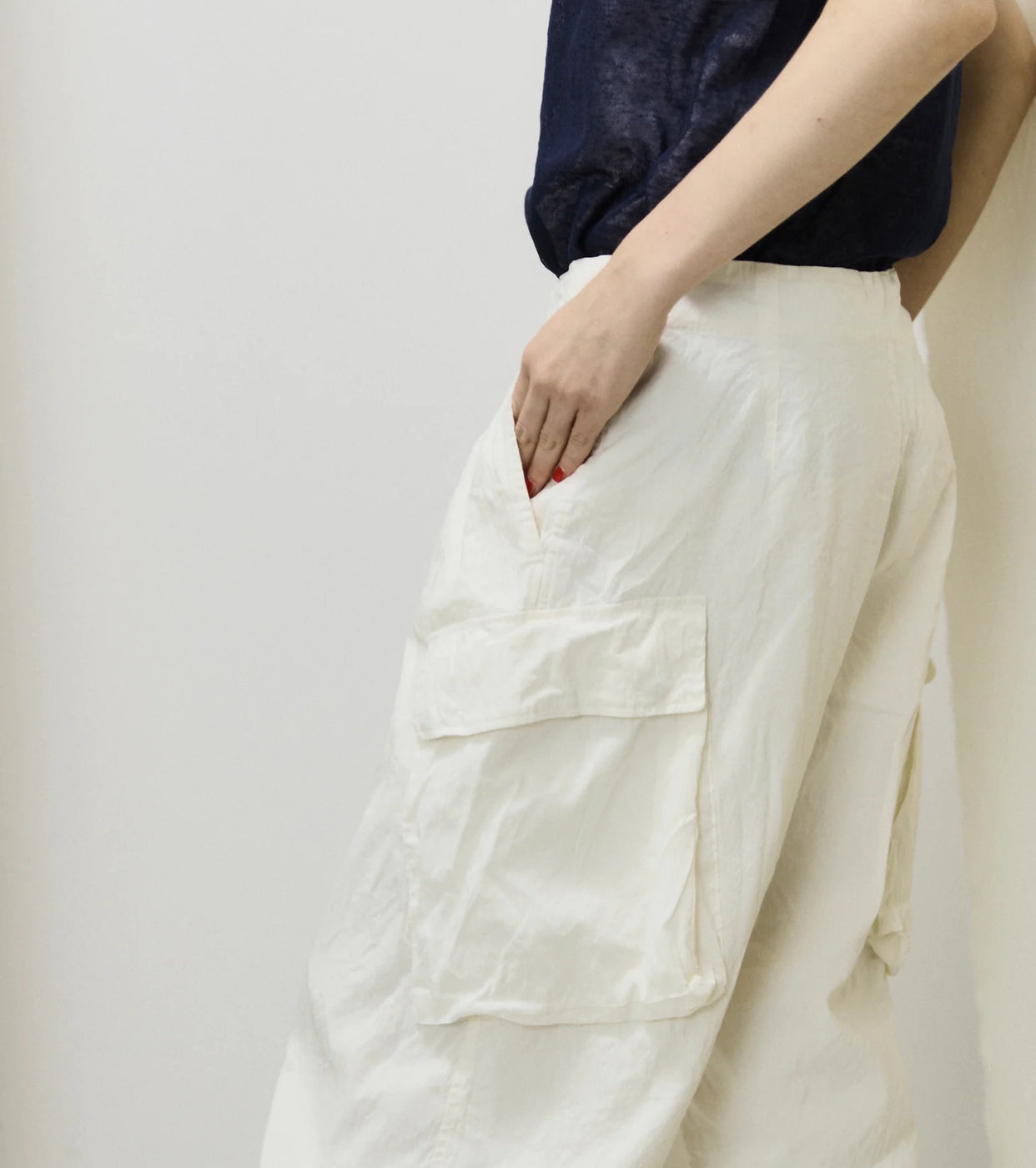 Unfil  Washed & Wrinkled Cordlane Cargo Pants , Off White