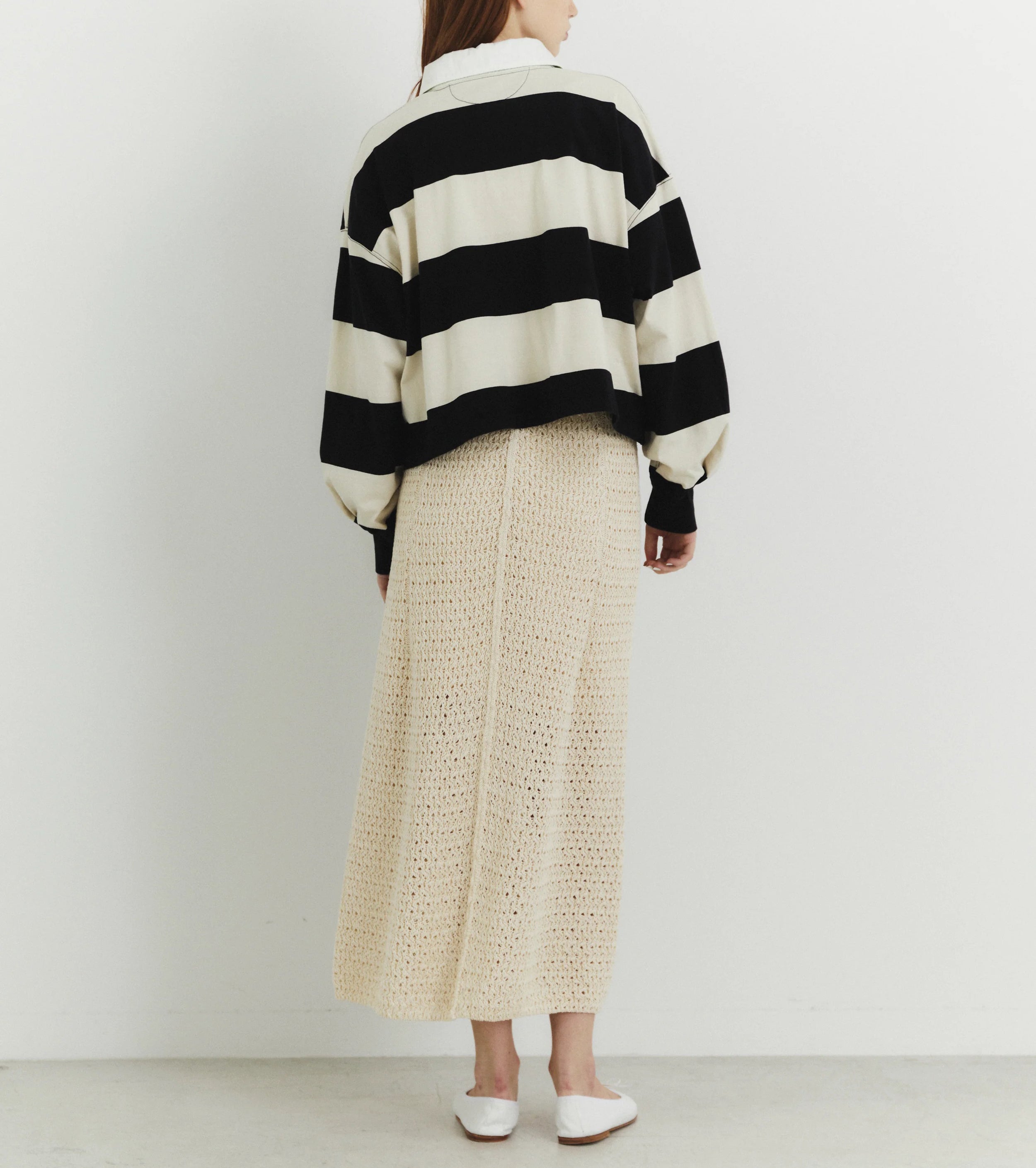 Unfil double honeycomb mesh knit skirt, Ecru