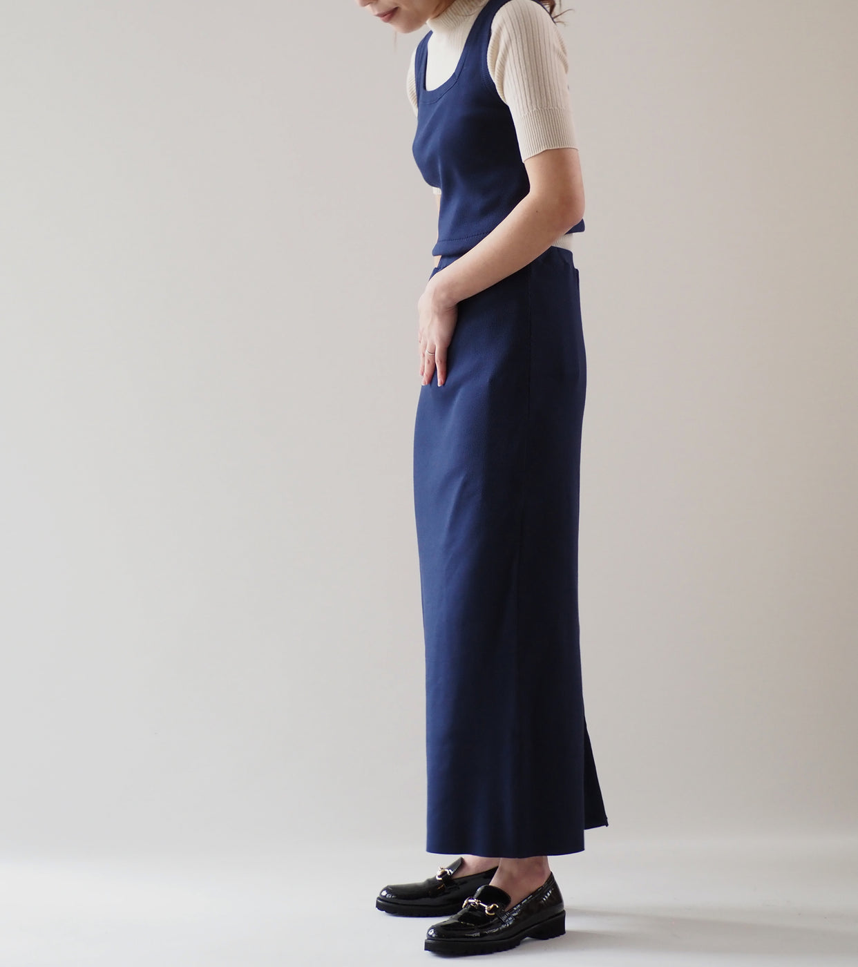 blurhms Soft Cotton Rib Skirt , Dark Navy