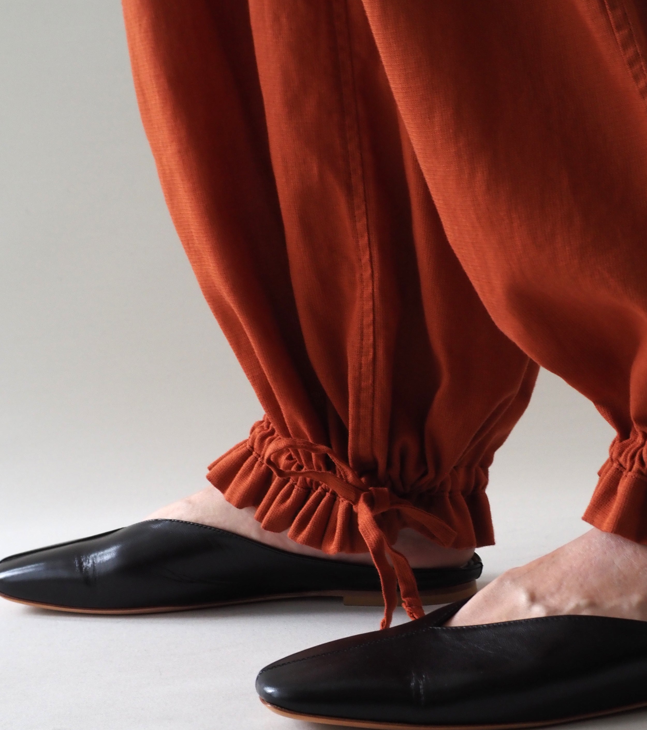 Unfil  Cotton Panama Drawstring Wide-Leg Pants, Brick Red