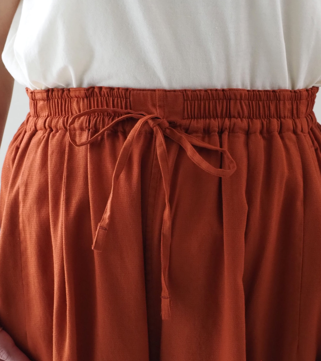 Unfil  Cotton Panama Drawstring Wide-Leg Pants, Brick Red