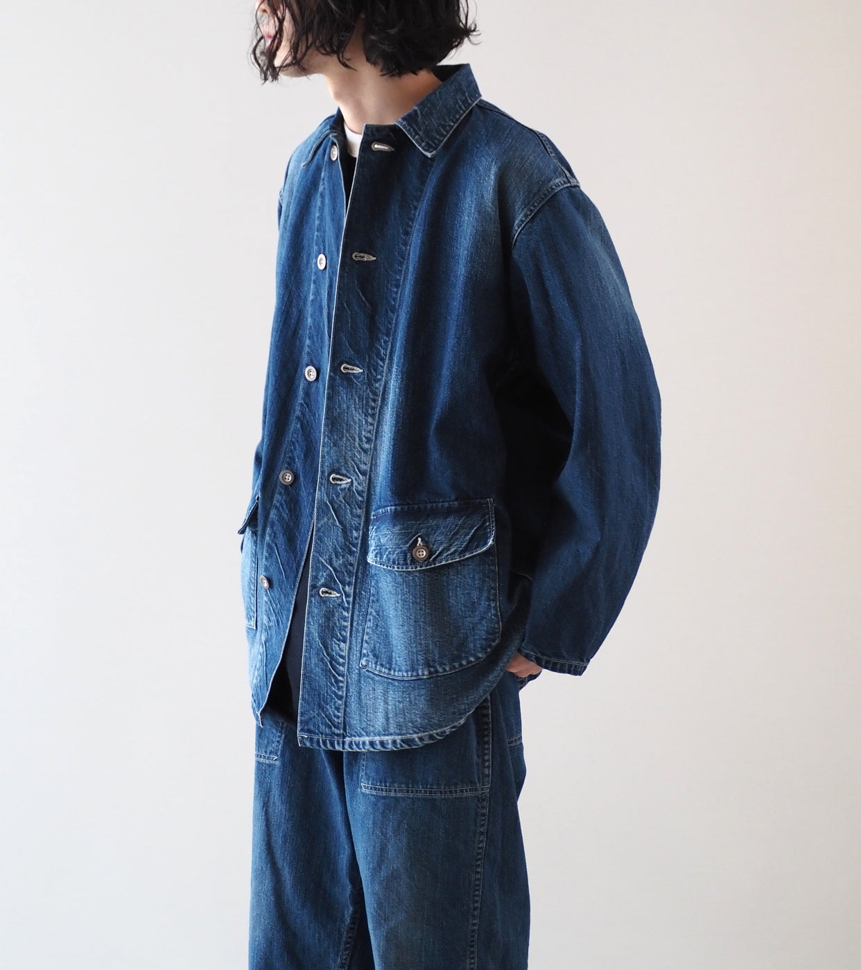 CIOTA M-41 US ARMY Denim Coverall Jacket ,Medium Dark Blue