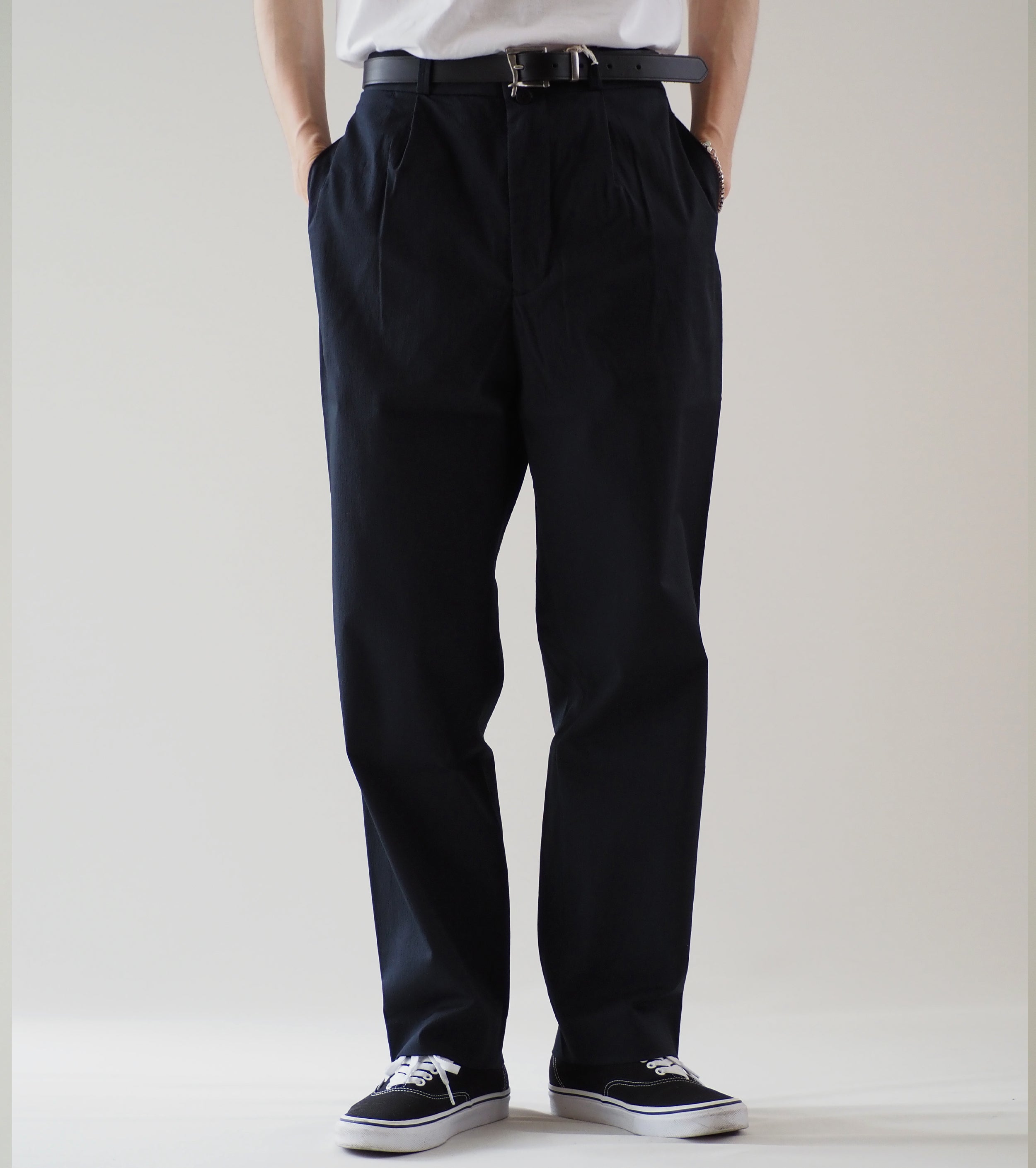 YAECA  Tucked Tapered Pants,  Navy