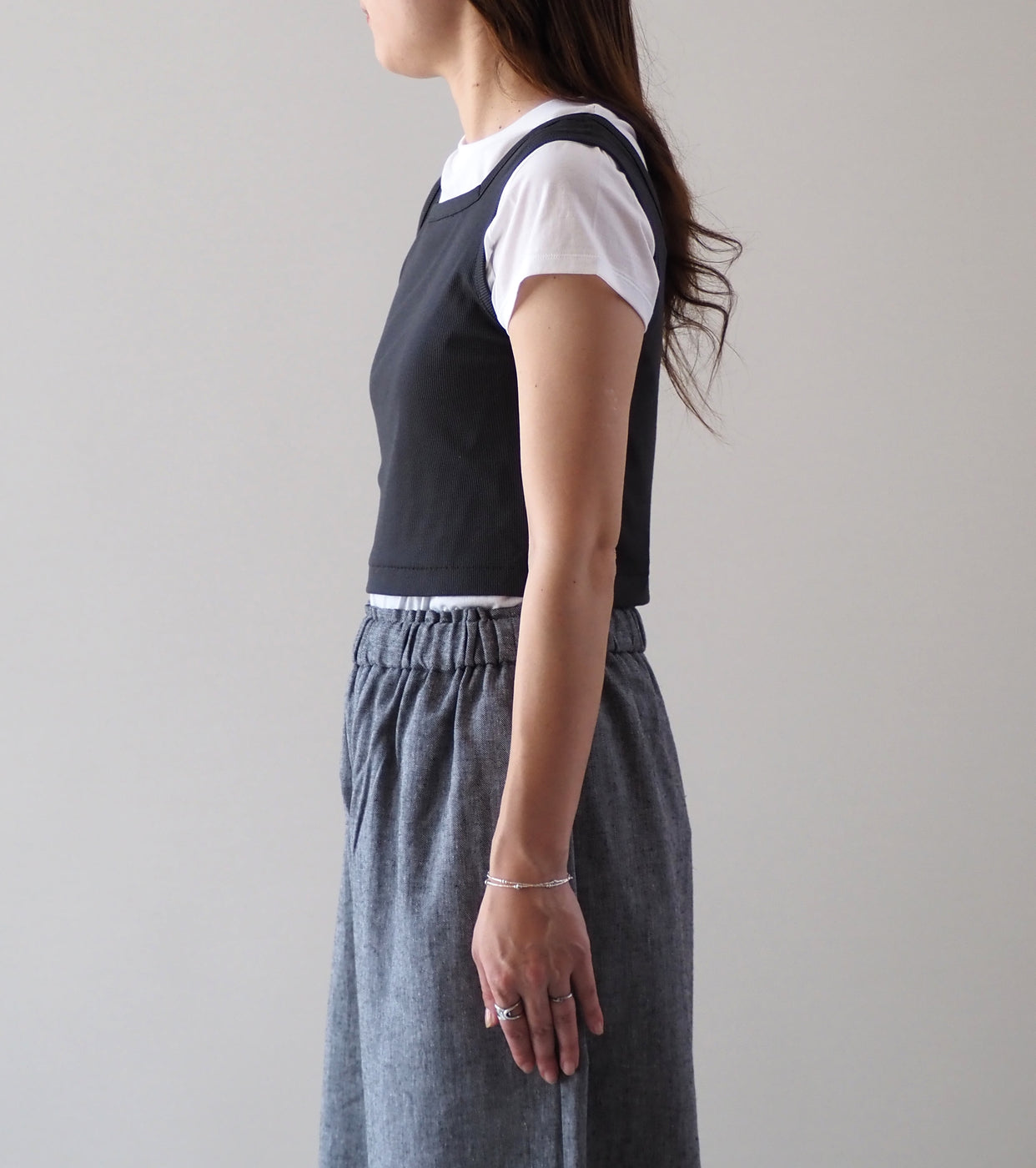 blurhms LYOCELL-COTTON RIB SQUARE TANKTOP , Ink Black