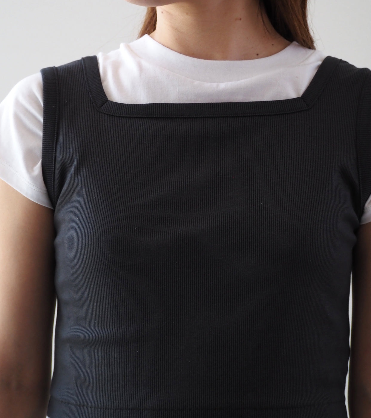 blurhms LYOCELL-COTTON RIB SQUARE TANKTOP , Ink Black