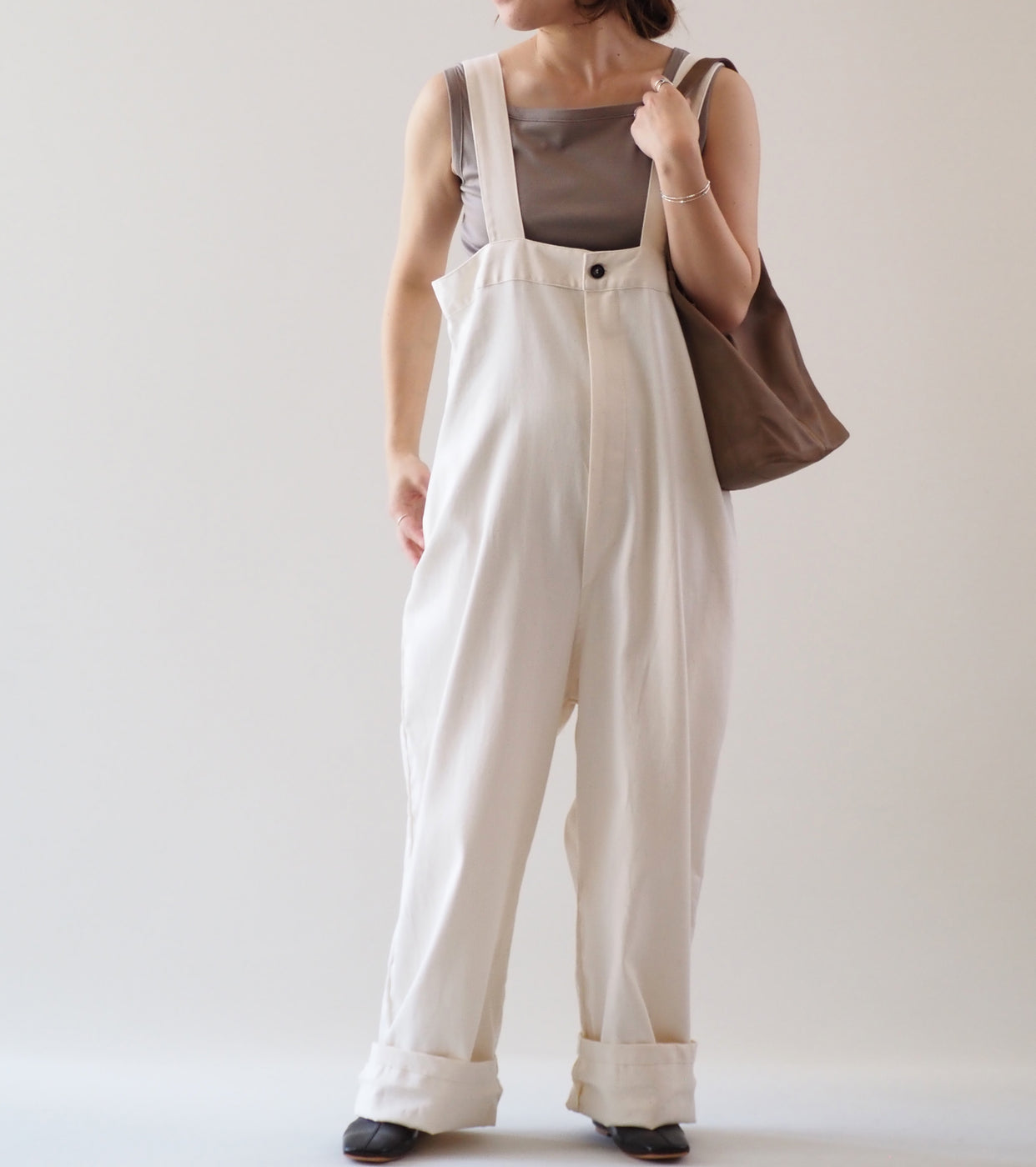 blurhms LYOCELL-COTTON RIB SQUARE TANKTOP , Greige