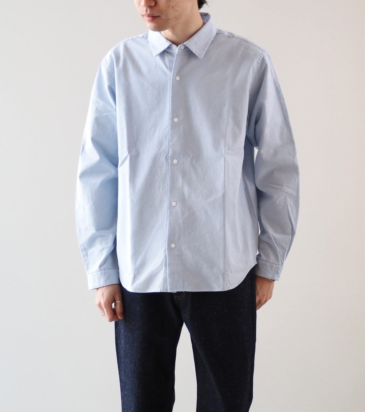 YAECA Comfort Shirt Relax, Sax Stripe