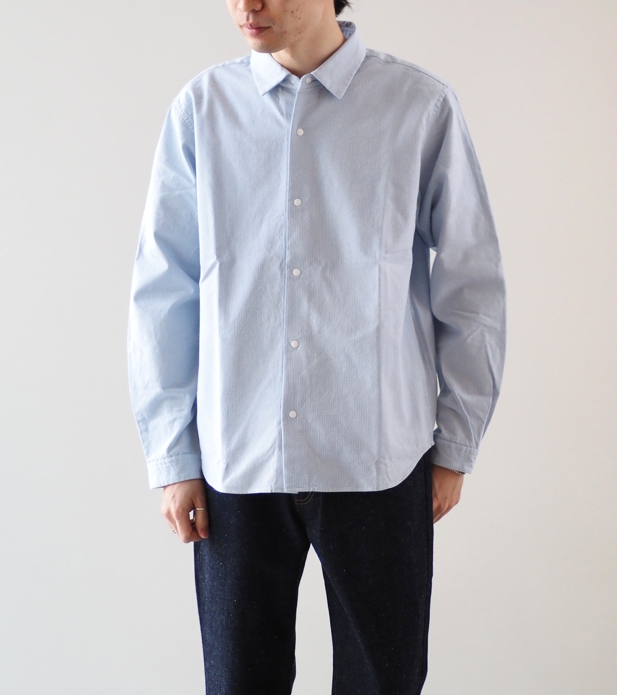 YAECA Comfort Shirt Relax, Sax Stripe