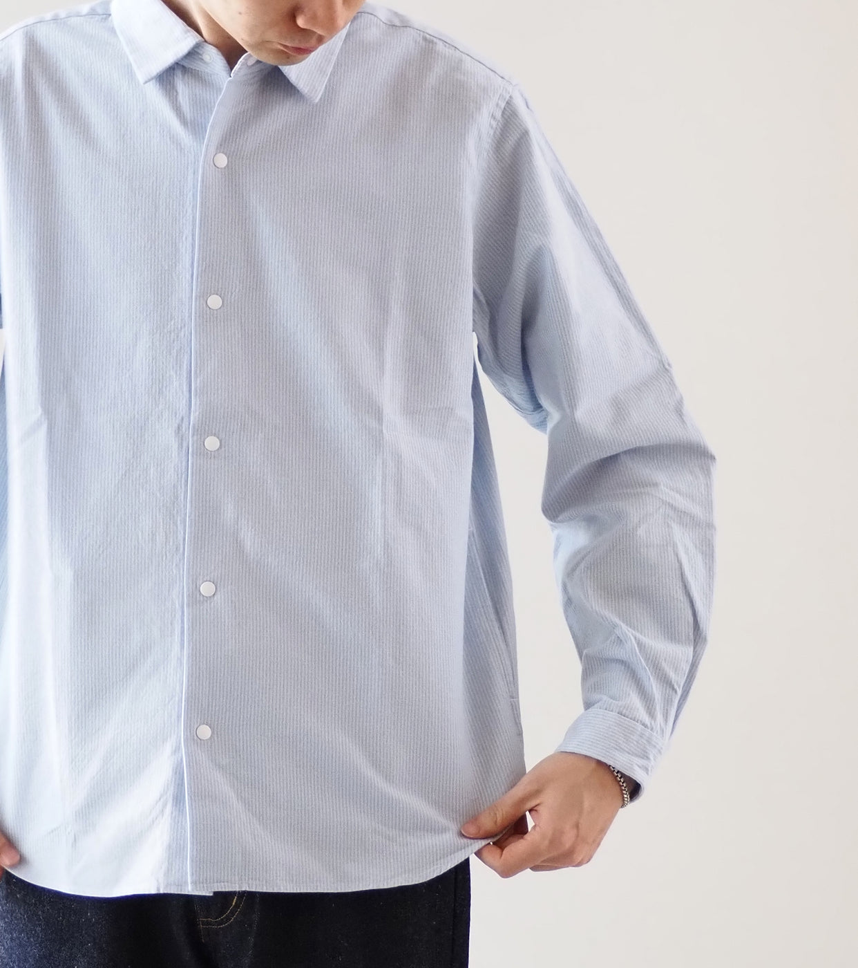 YAECA Comfort Shirt Relax, Sax Stripe