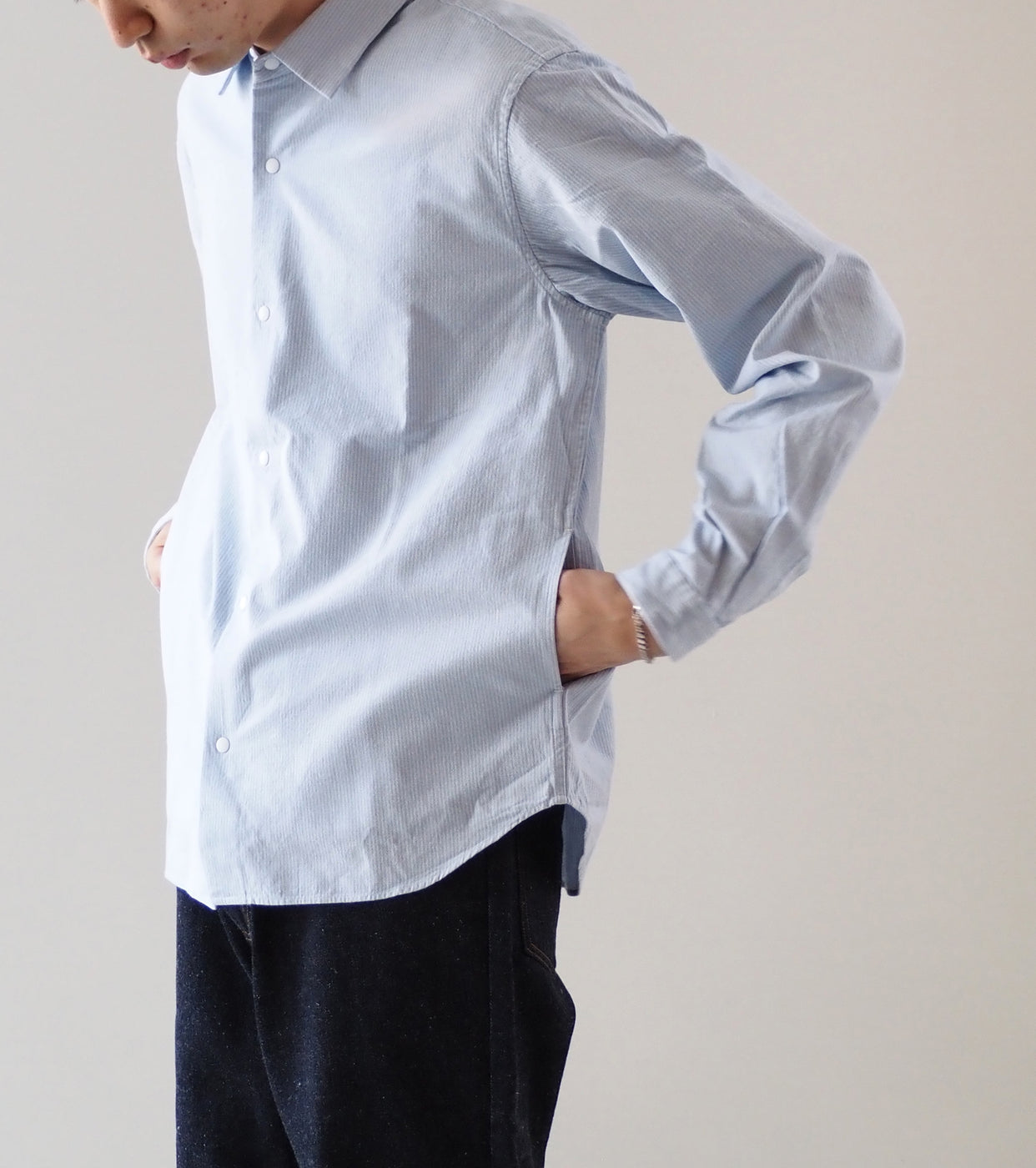 YAECA Comfort Shirt Relax, Sax Stripe