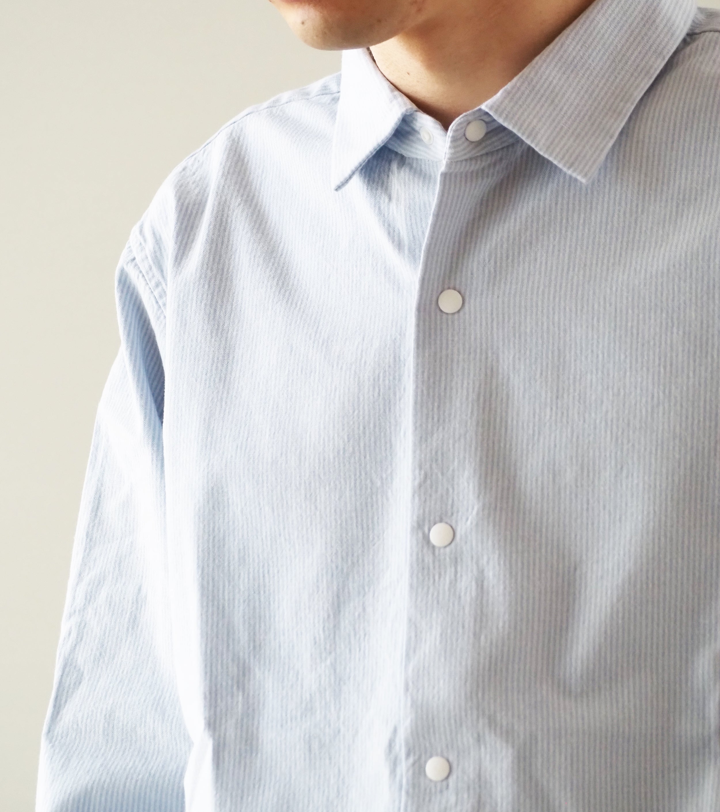 YAECA Comfort Shirt Relax, Sax Stripe