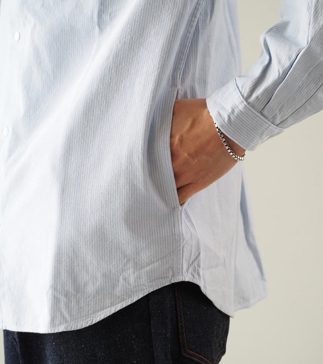 YAECA Comfort Shirt Relax, Sax Stripe