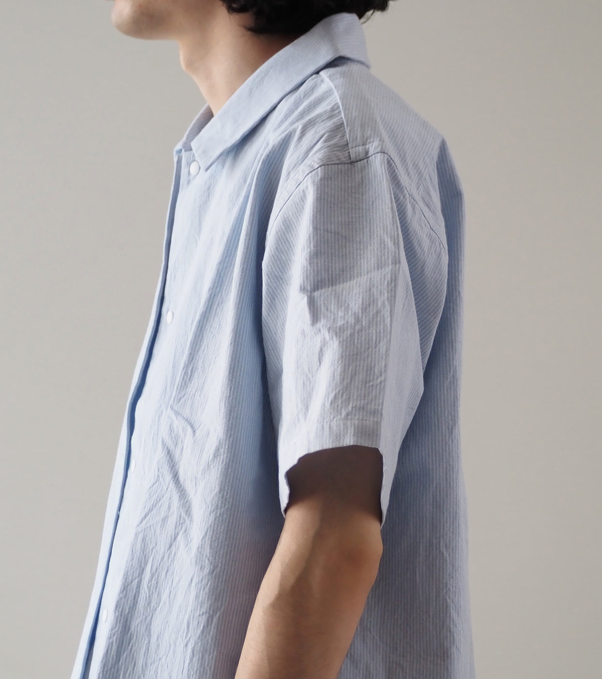 YAECA Comfort Shirt Short Sleeve , Sax Stripe