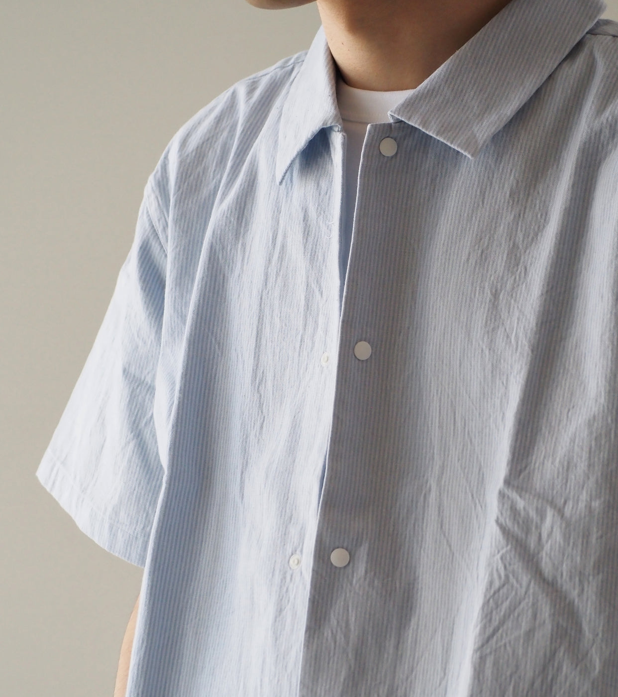 YAECA Comfort Shirt Short Sleeve , Sax Stripe