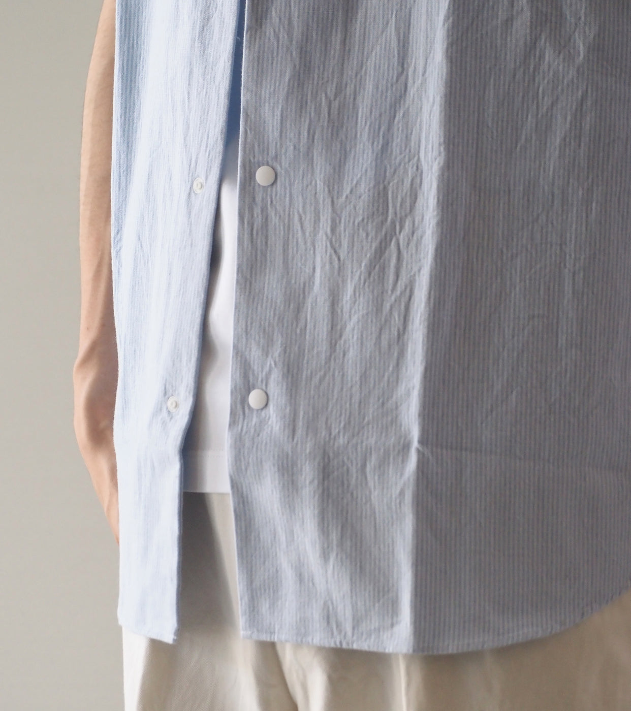 YAECA Comfort Shirt Short Sleeve , Sax Stripe