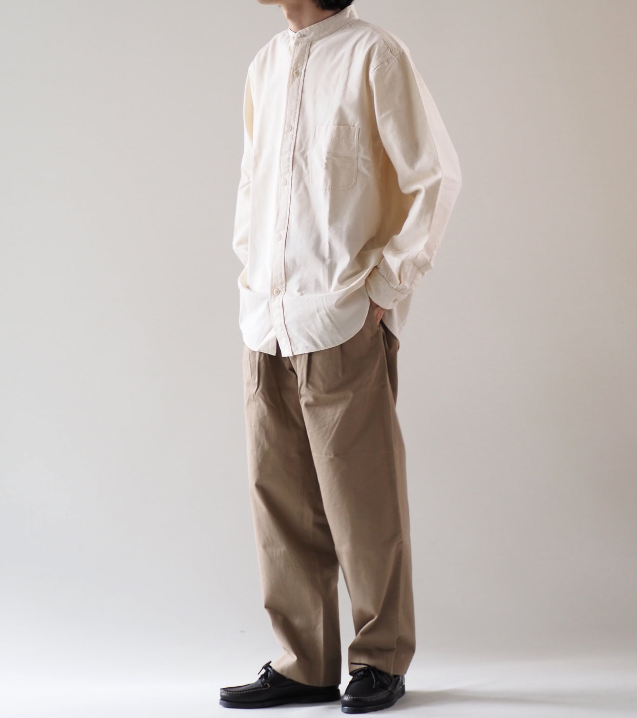 YAECA CANVAS DESIGN Stand Collar Shirt , Natural