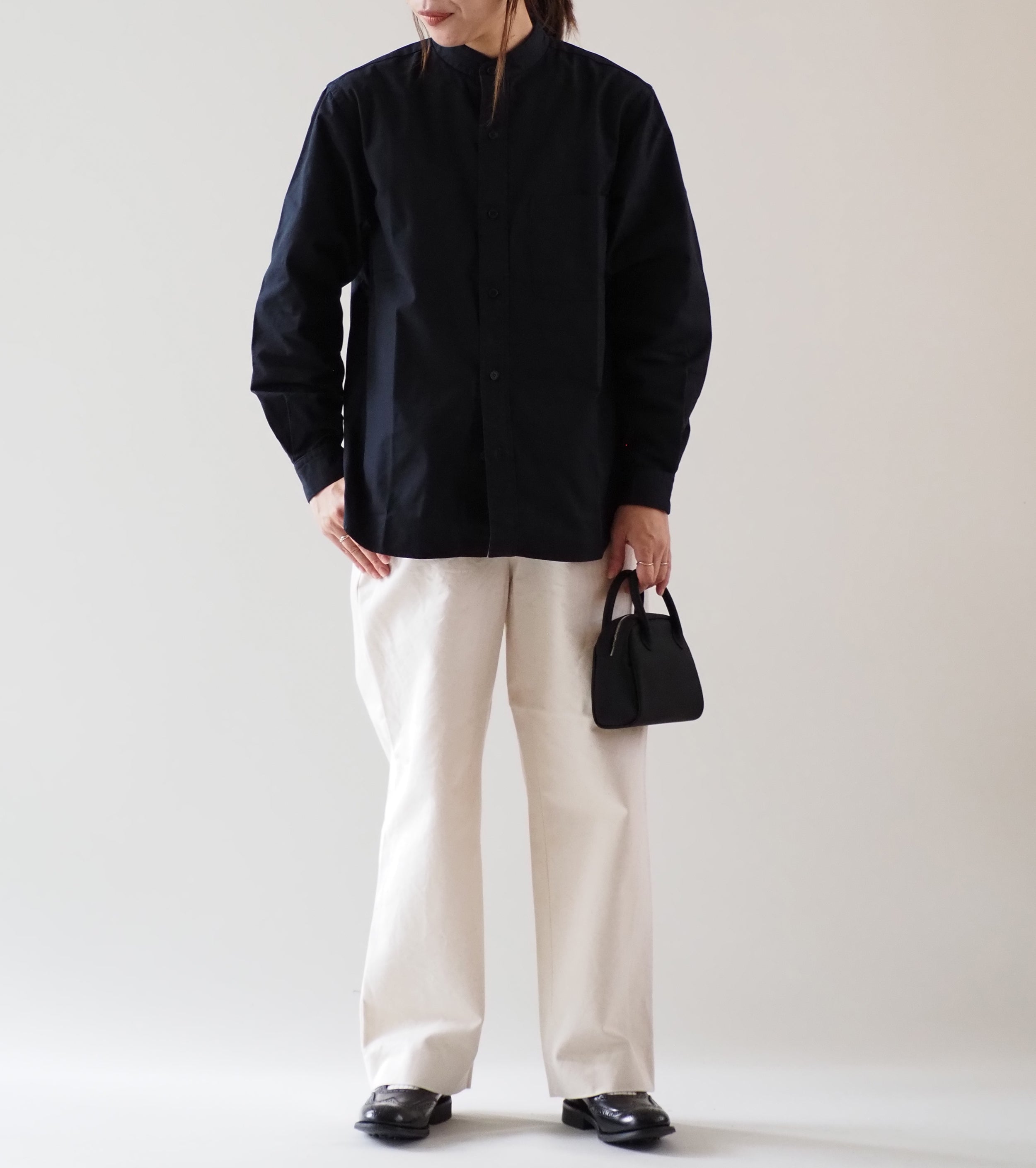 YAECA  CANVAS DESIGN Stand Collar Shirt , Dark Navy
